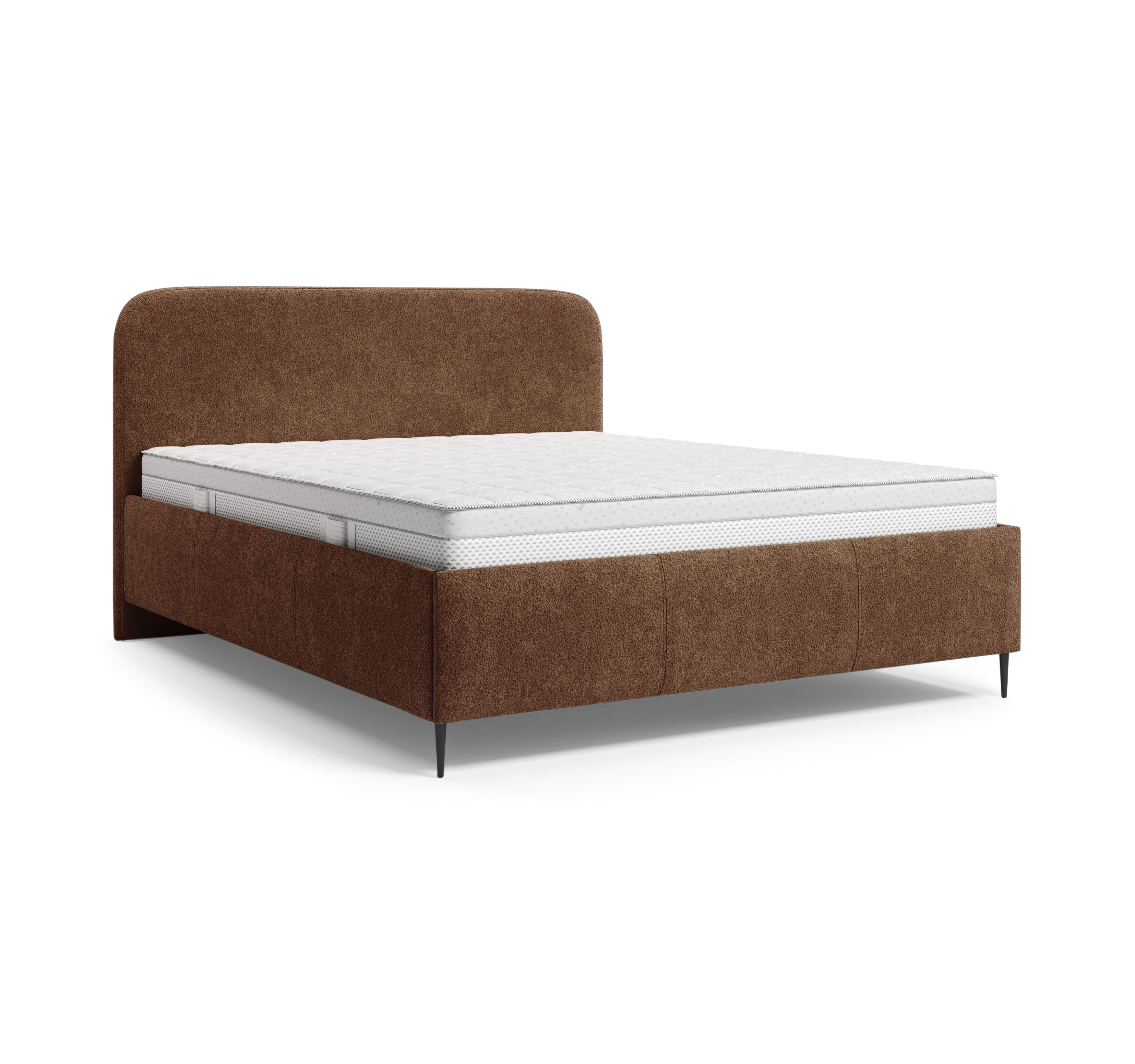 Lit coffre Yves Toudic 180x200 en tissu bouclette terracotta Paname Avenue, vue trois-quarts sur fond blanc