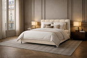 Lit coffre Four en tissu chenille beige de chez Paname Avenue dans une chambre élégante d’inspiration parisienne