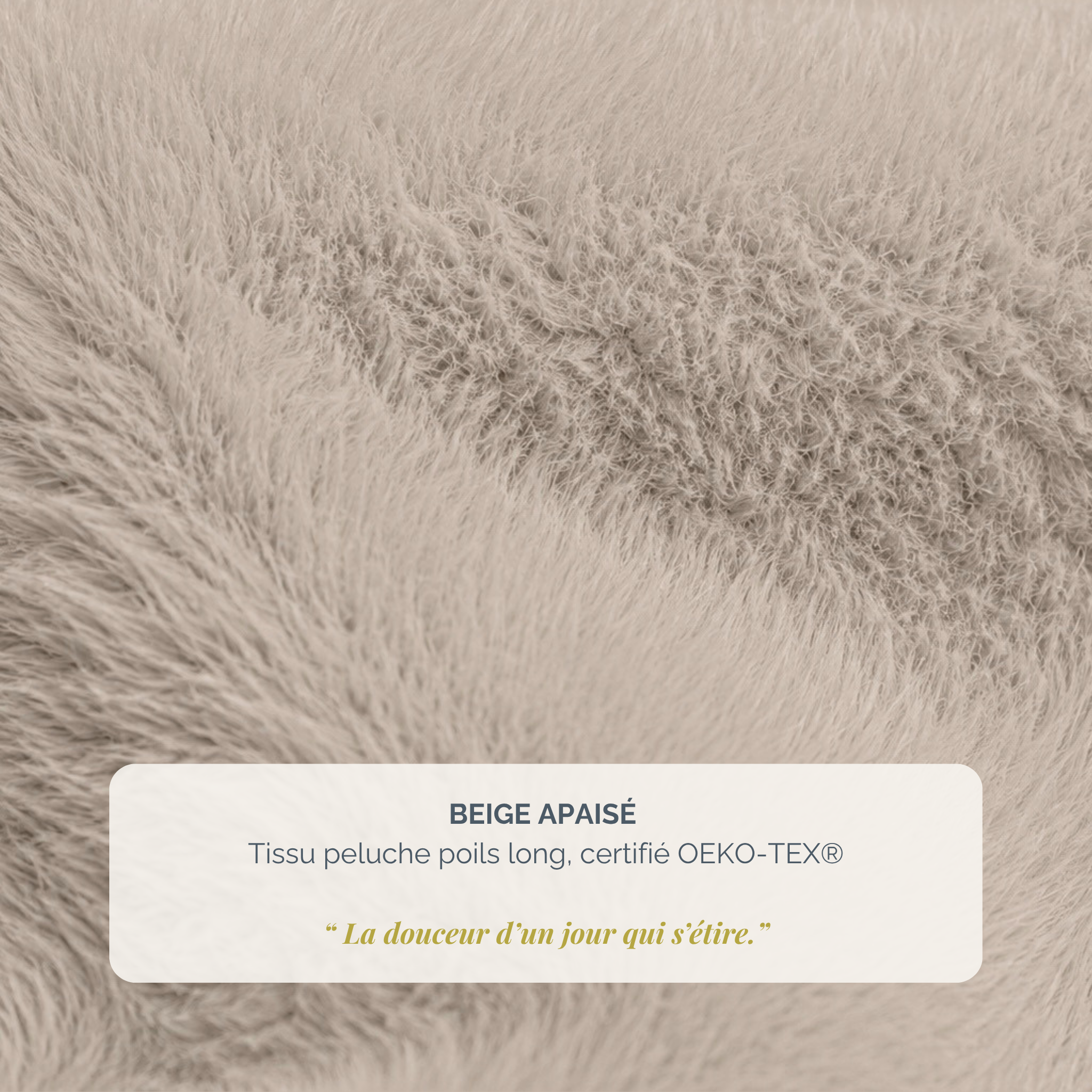 Lit coffre Steinkerque en tissu peluche à poil long beige Paname Avenue, détail de la texture du revêtement