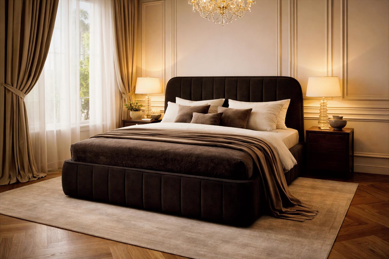 Lit coffre Timbaud dans une chambre d’appartement parisien avec décoration intérieure élégante