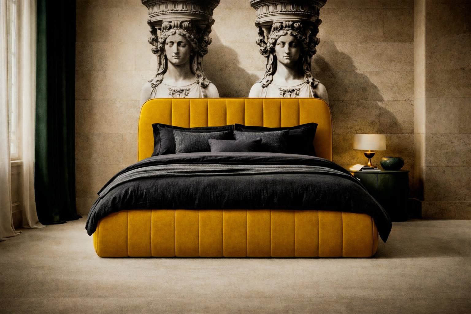 Lit coffre Timbaud dans un décor de chambre onirique inspiré de l'Egypte
