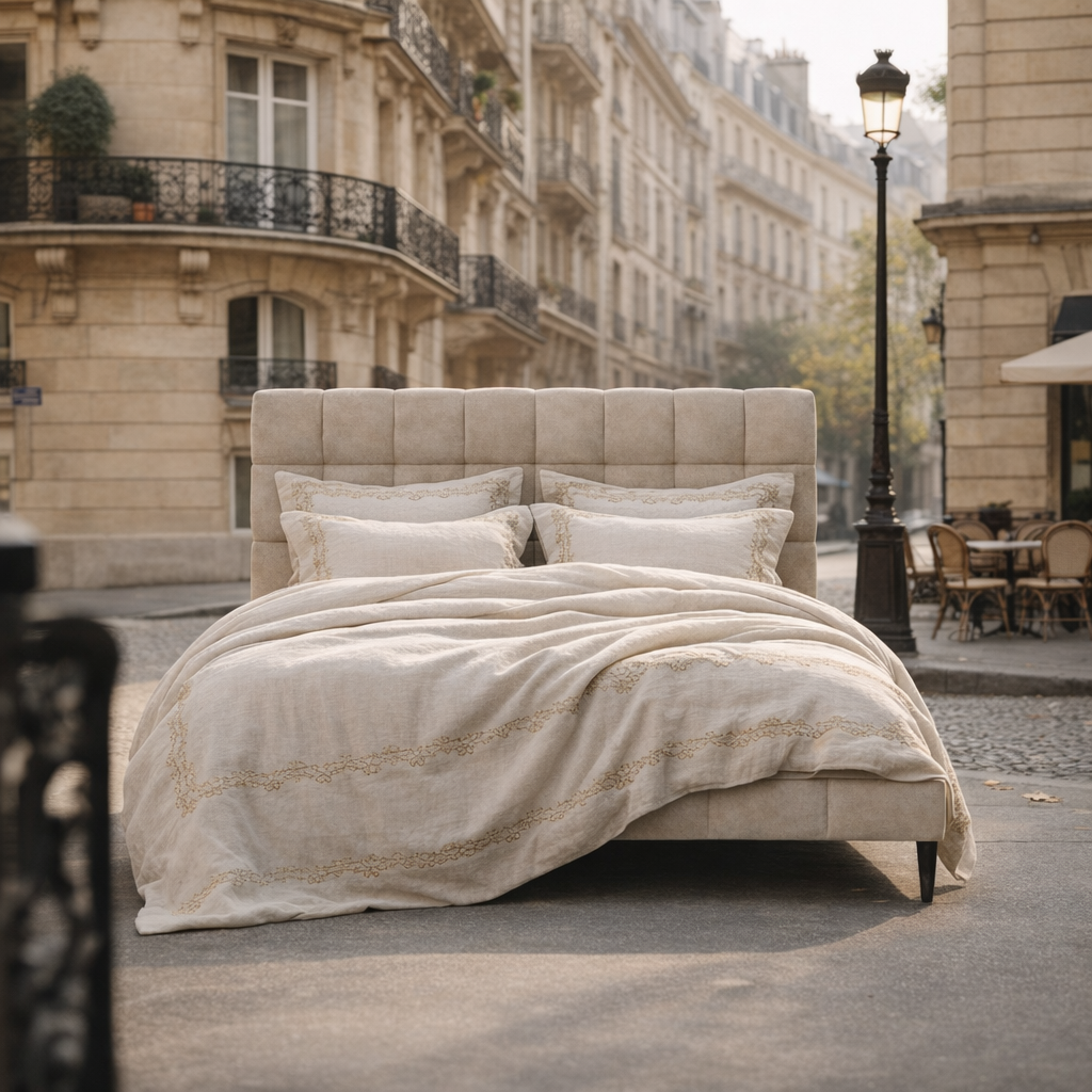 Lit Jacob de Paname Avenue dans un décor parisien extérieur du quartier Rive Gauche