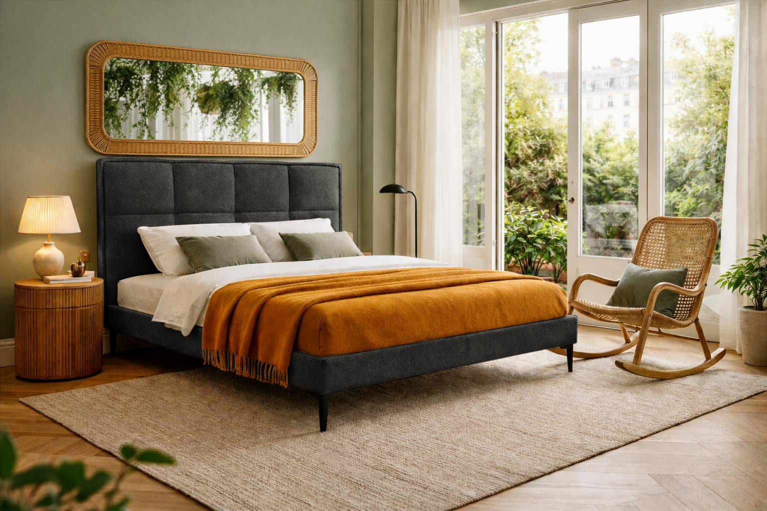 Lit Valmy en tissu bouclette Paname Avenue dans un décor inspire de Paris