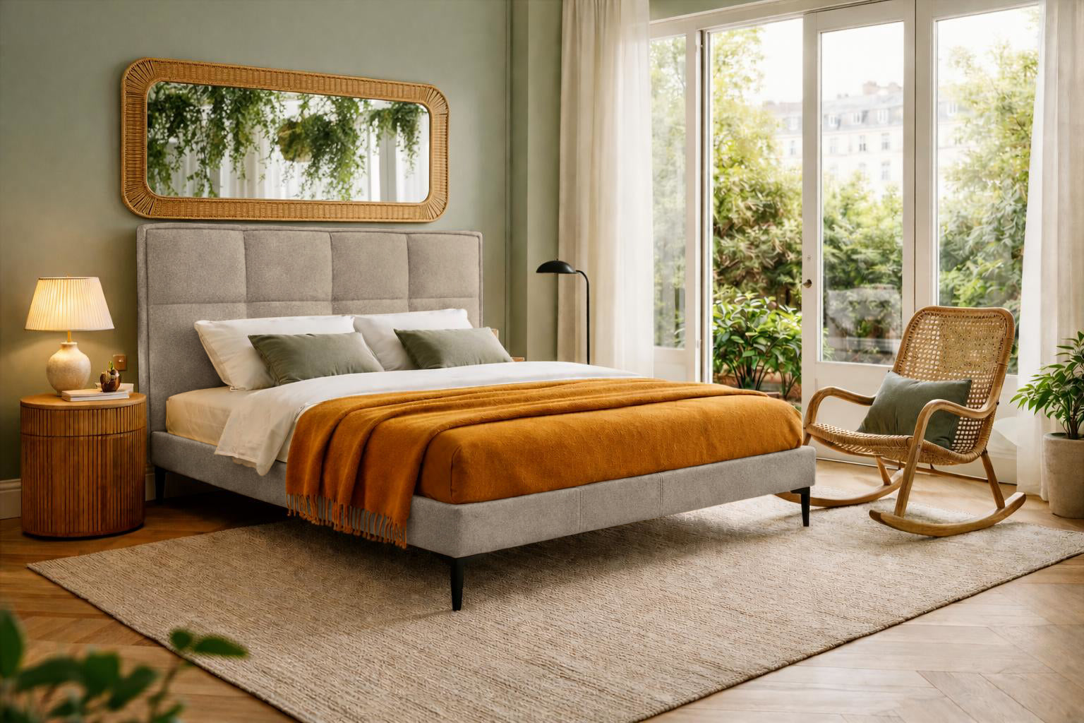 Lit Valmy en tissu bouclette Paname Avenue dans un décor inspire de Paris