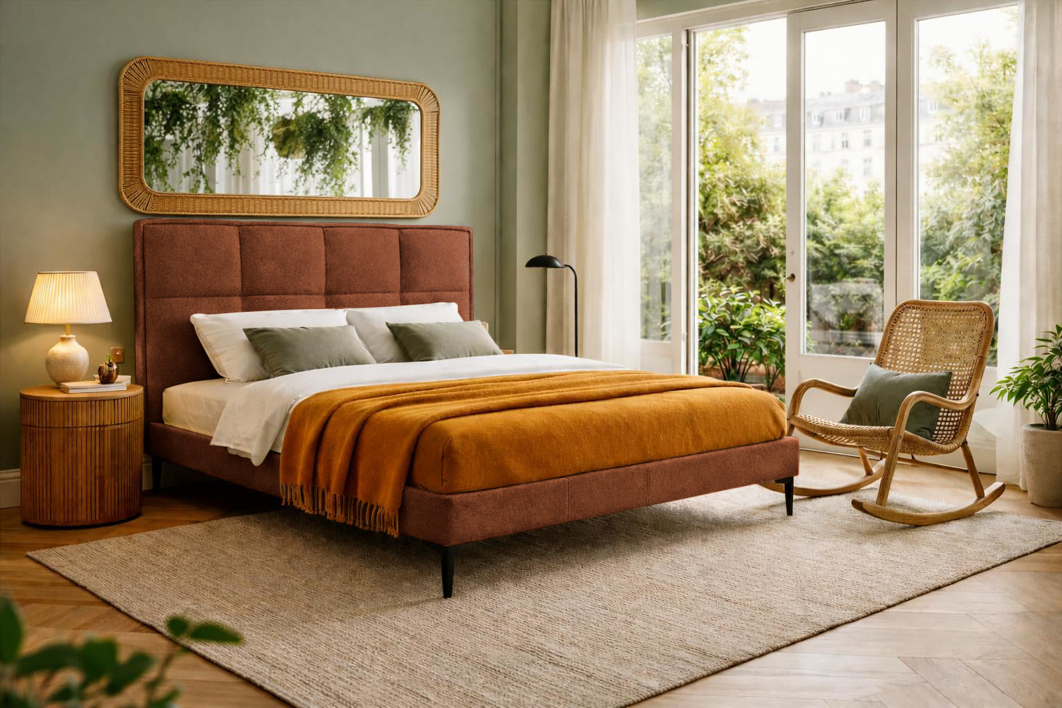 Lit Valmy en tissu bouclette Paname Avenue dans un décor inspire de Paris