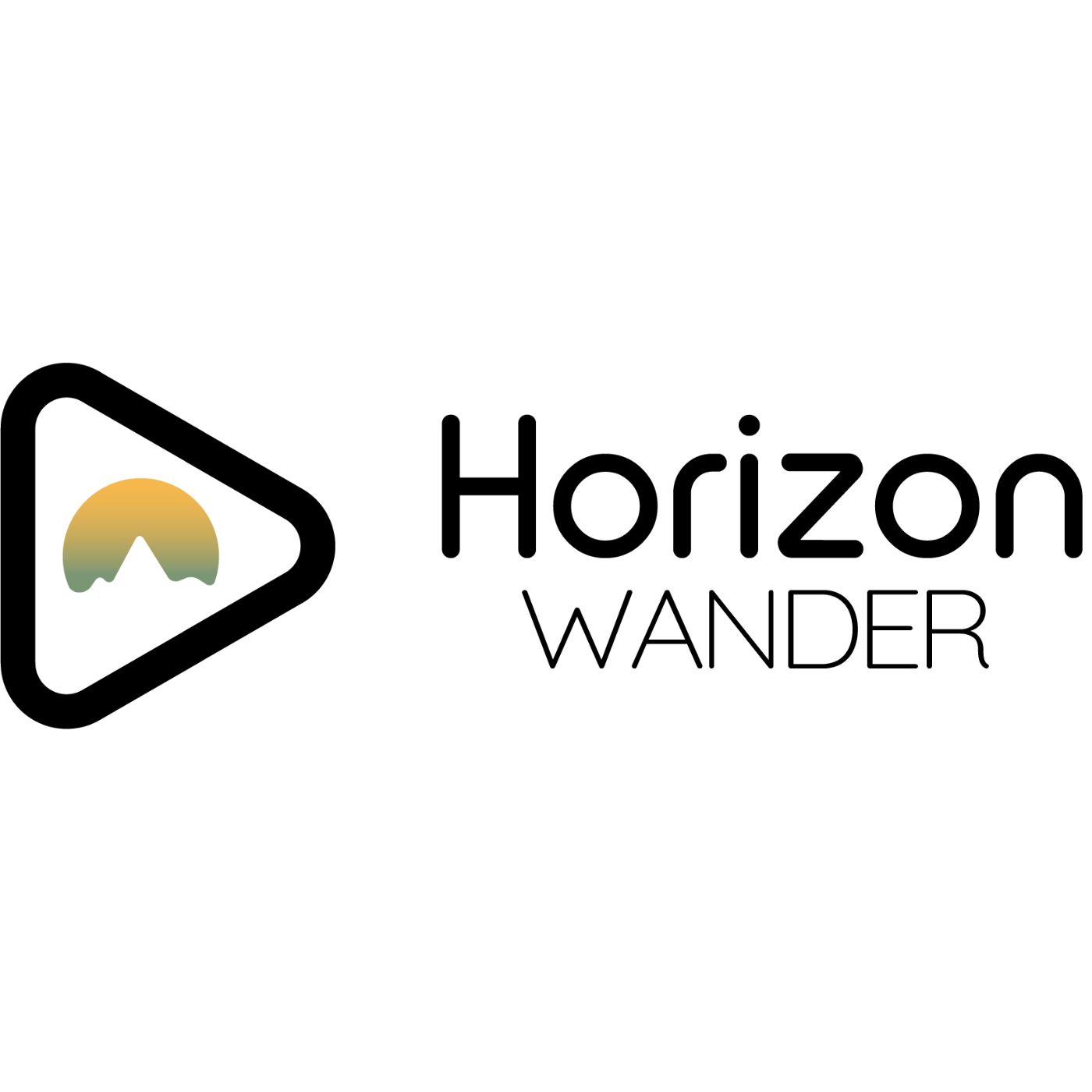 Logo Horizon Wander avec icône montagne et soleil stylisés, identité visuelle moderne de marque 