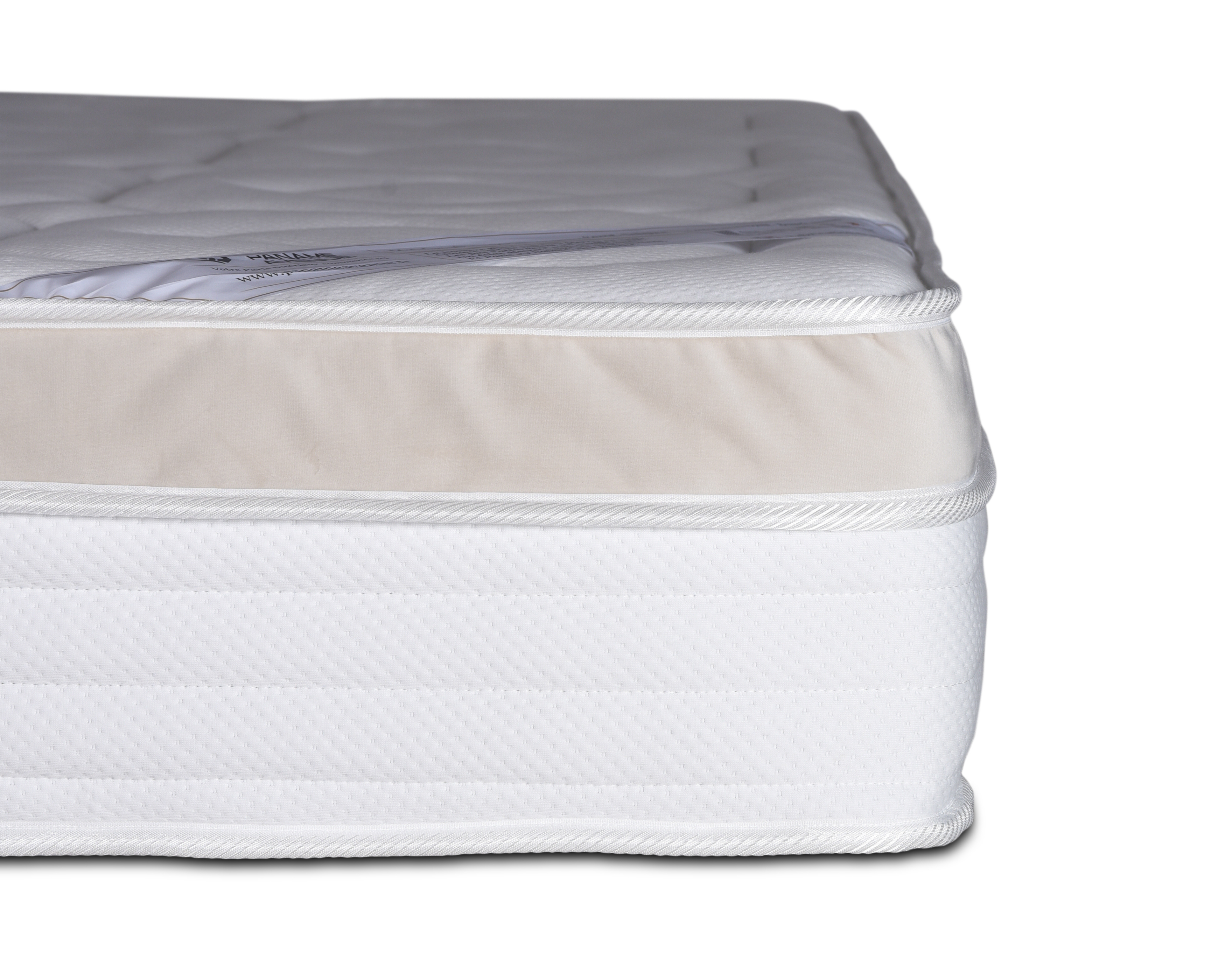 Zoom coin du matelas 180x200cm Saint-Sulpice 30cm ressorts ensachés 35kg/m3 de chez Paname Avenue sur fond blanc