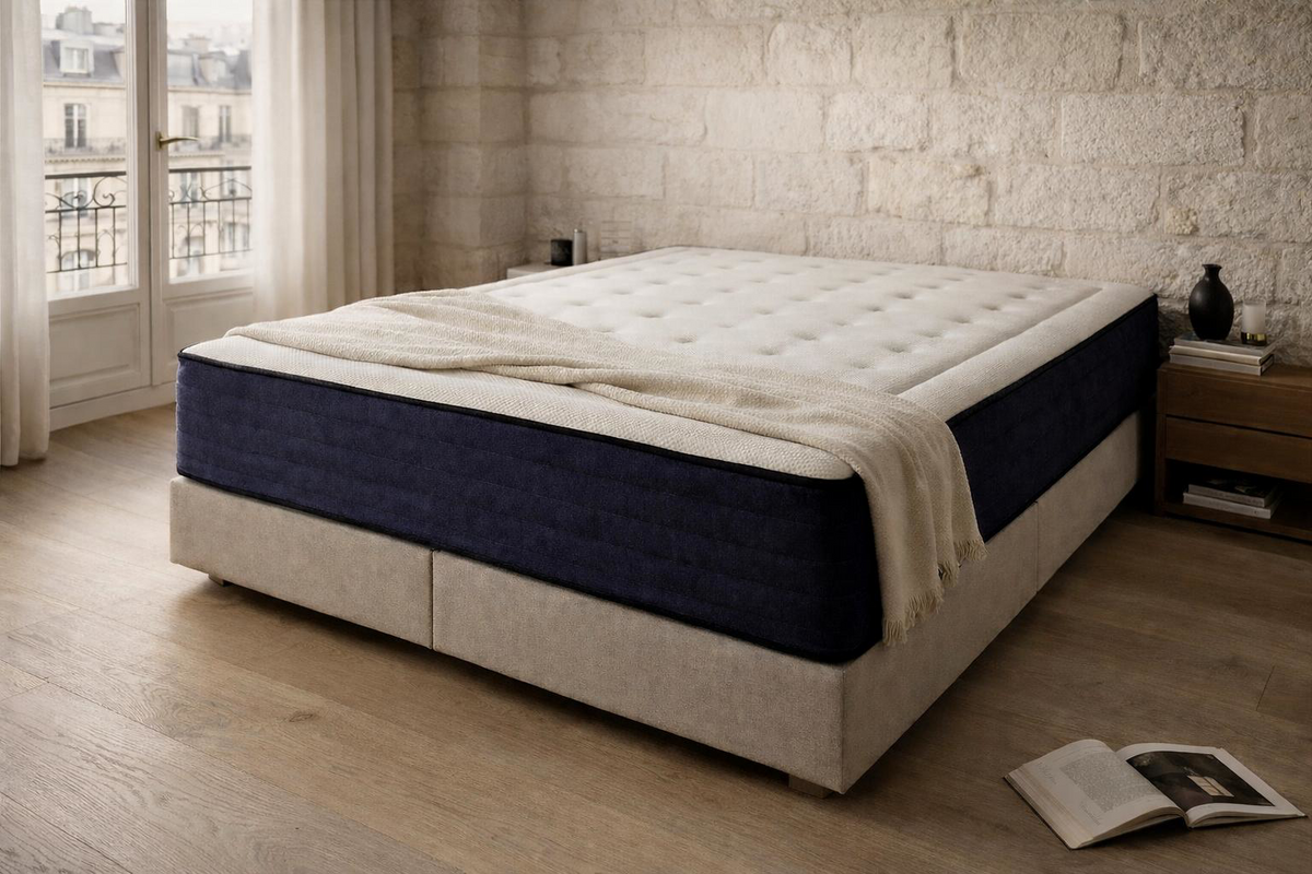 Matelas à ressorts haut de gamme Abbaye de Paname Avenue dans un décor feutré et calme alliant pierre et modernité  parisienne.