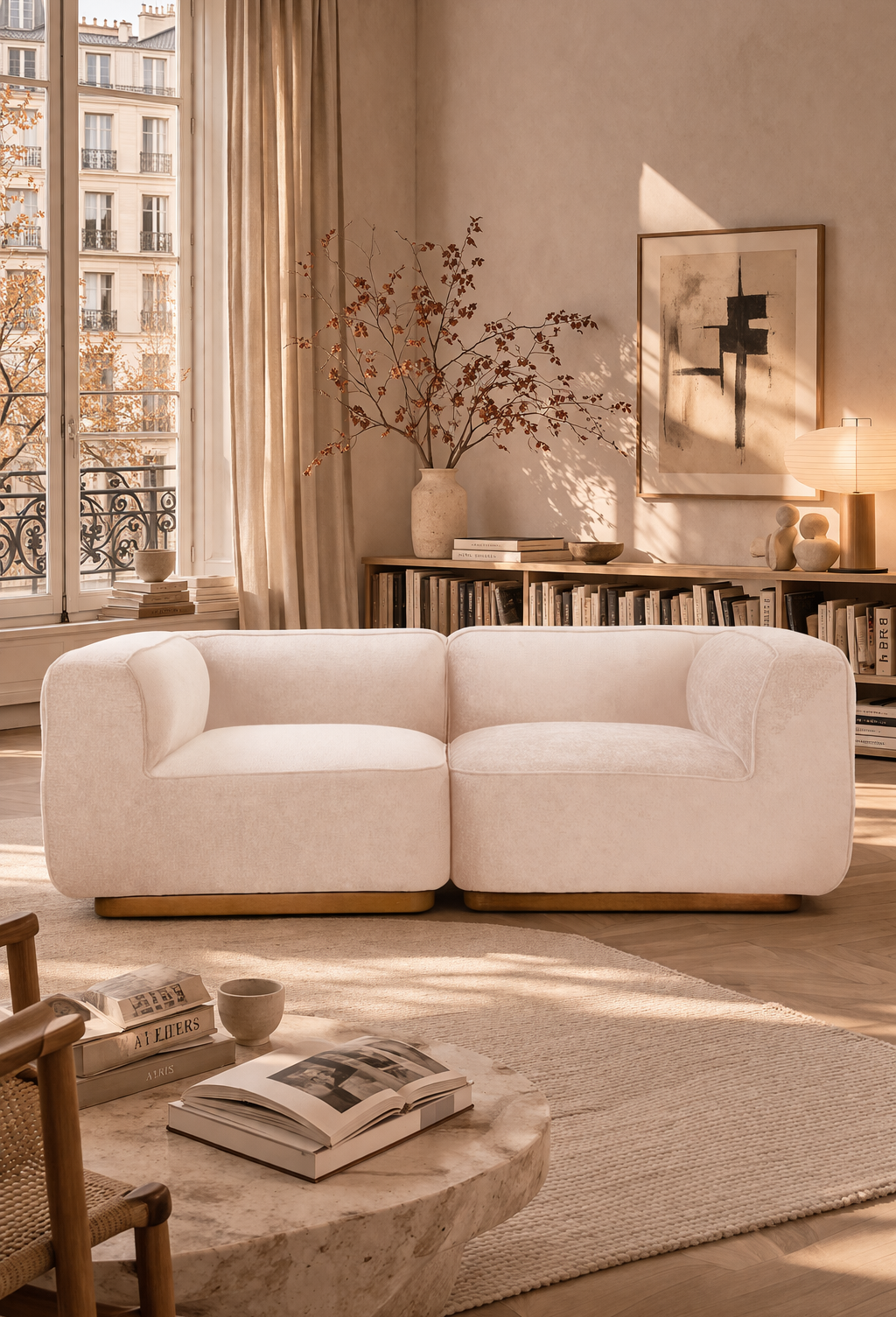 Canapé droit Saint Maur dans un salon convivial contemporain parisien