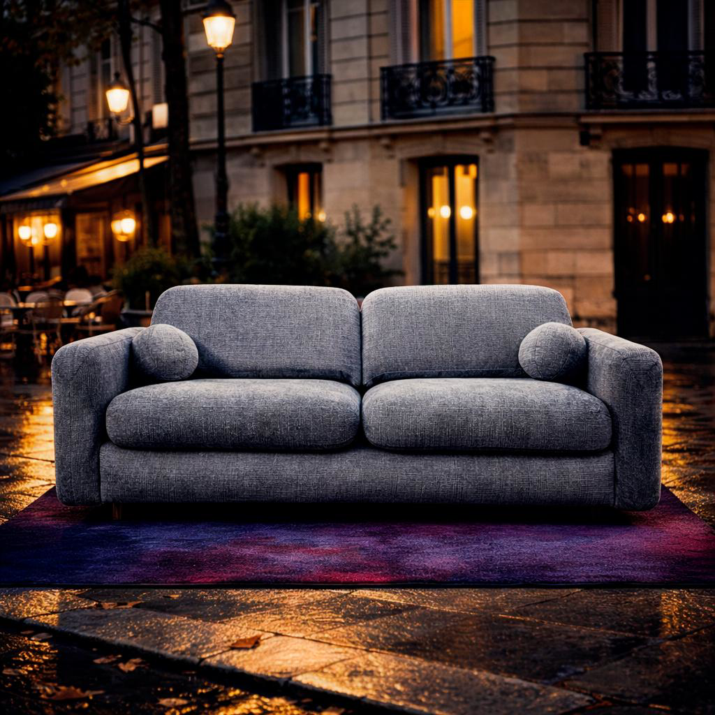 Canapé droit Duperré Paname Avenue dans le décor d'une rue du quartier Pigalle à Paris 