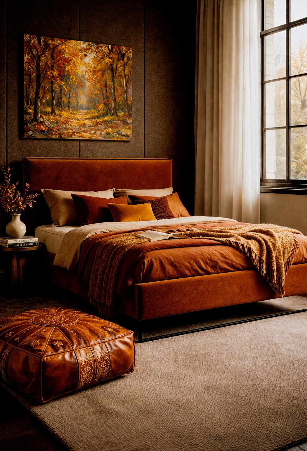 Lit Debelleyme de la marque Paname Avenue dans une chambre aux couleurs automnales inspirée des saisons et du voyage