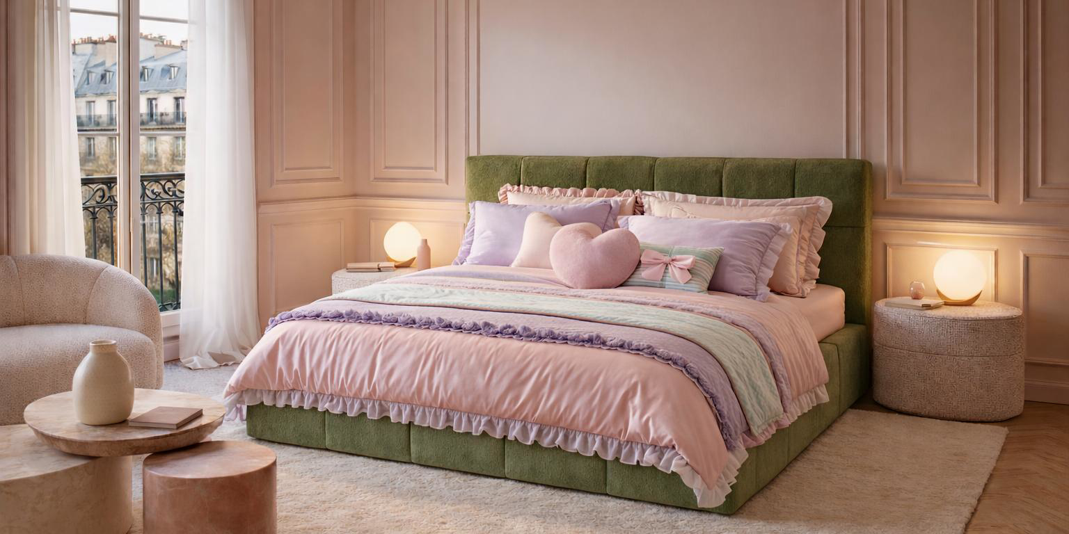 Lit Ravignan 180 x 200 dans une chambre haussmannienne rose