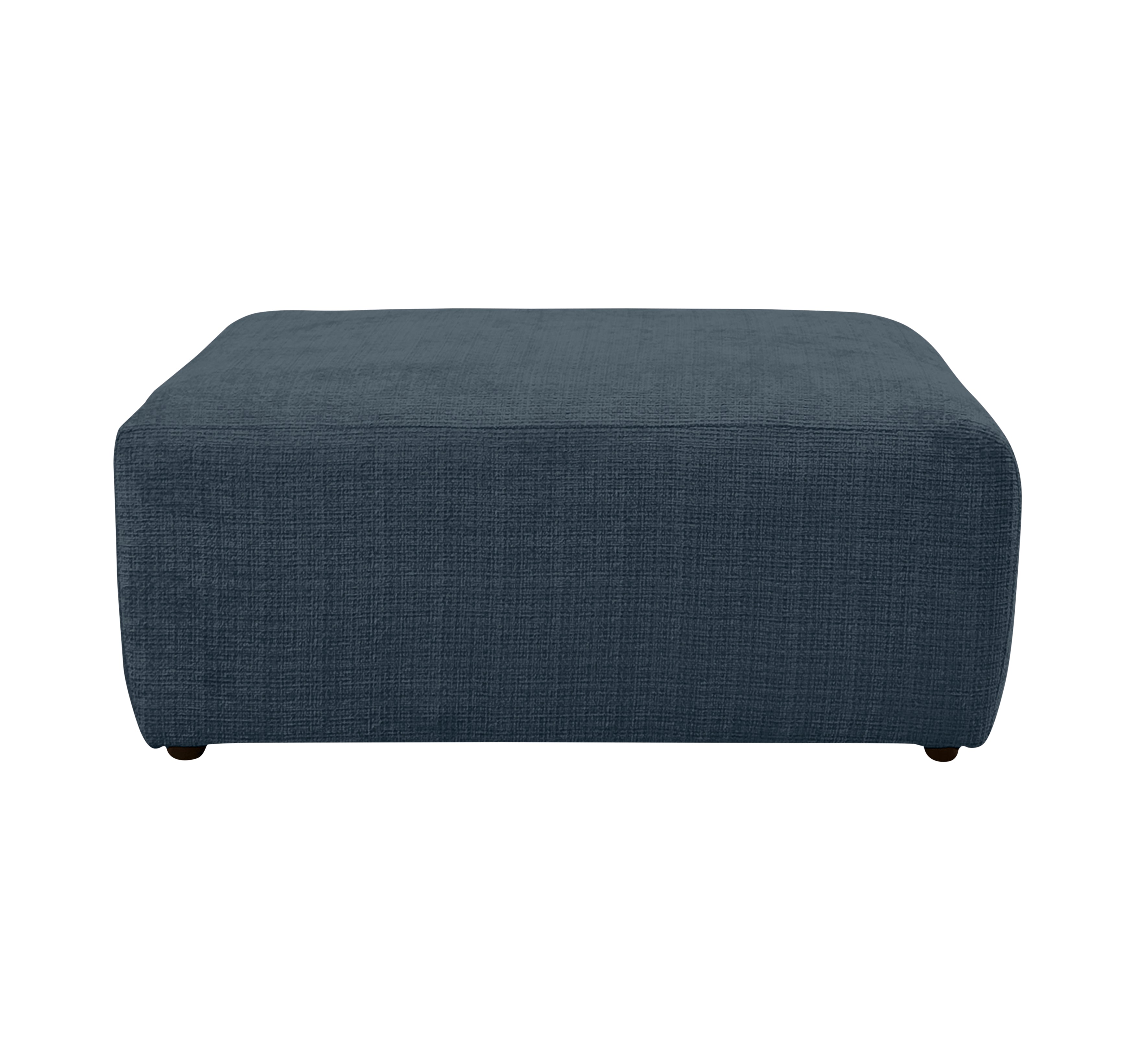 Pouf Albert-Thomas en tissu chenille bleu Paname Avenue, vue de face sur fond blanc