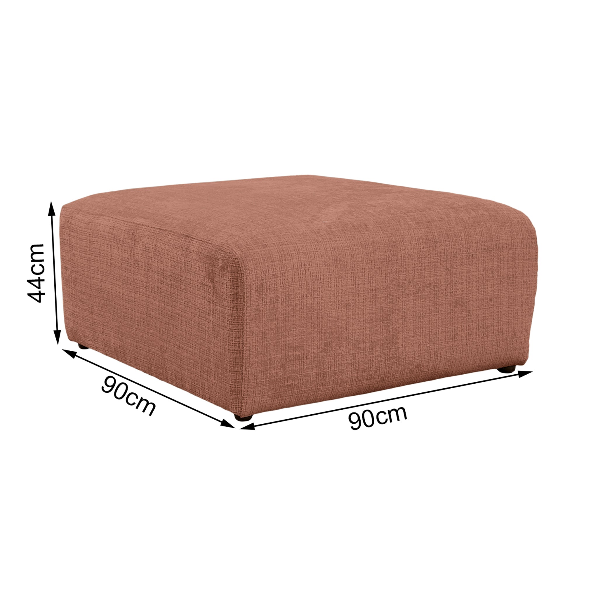 Pouf Albert-Thomas en tissu chenille terracotta Paname Avenue, schéma des dimensions