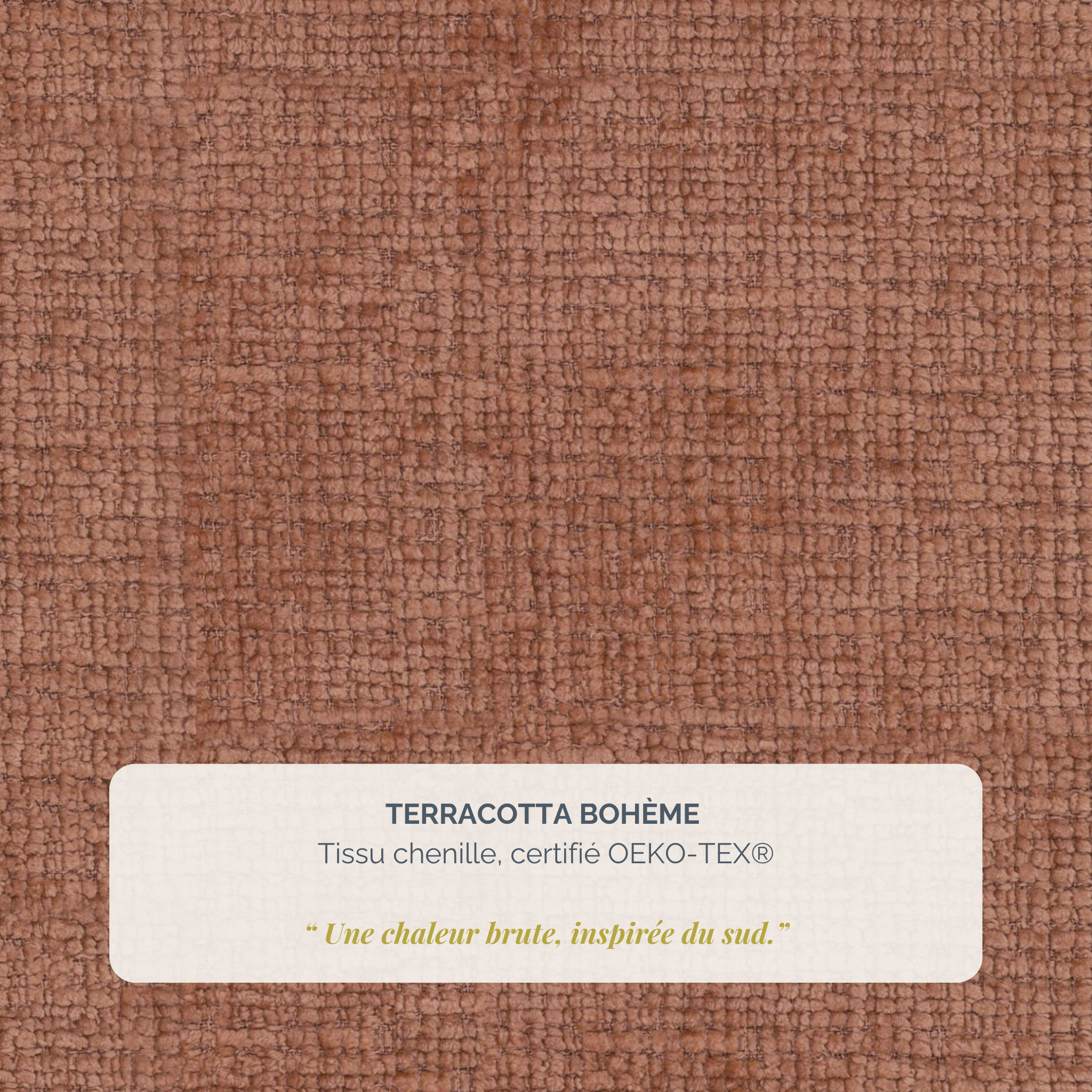 Pouf Albert-Thomas en tissu chenille terracotta Paname Avenue, détail de la texture du revêtement