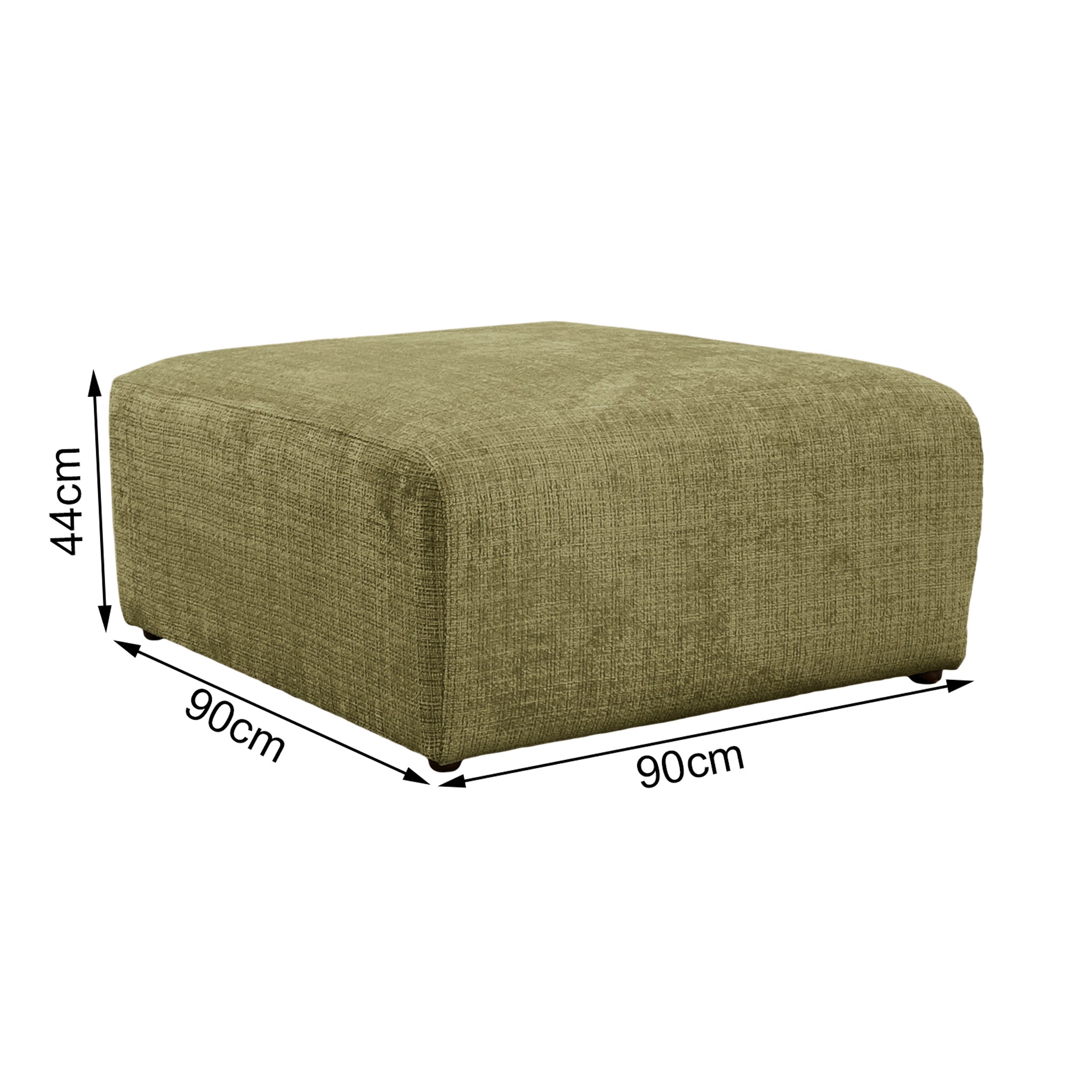 Pouf Albert-Thomas en tissu chenille vert olive Paname Avenue, schéma des dimensions