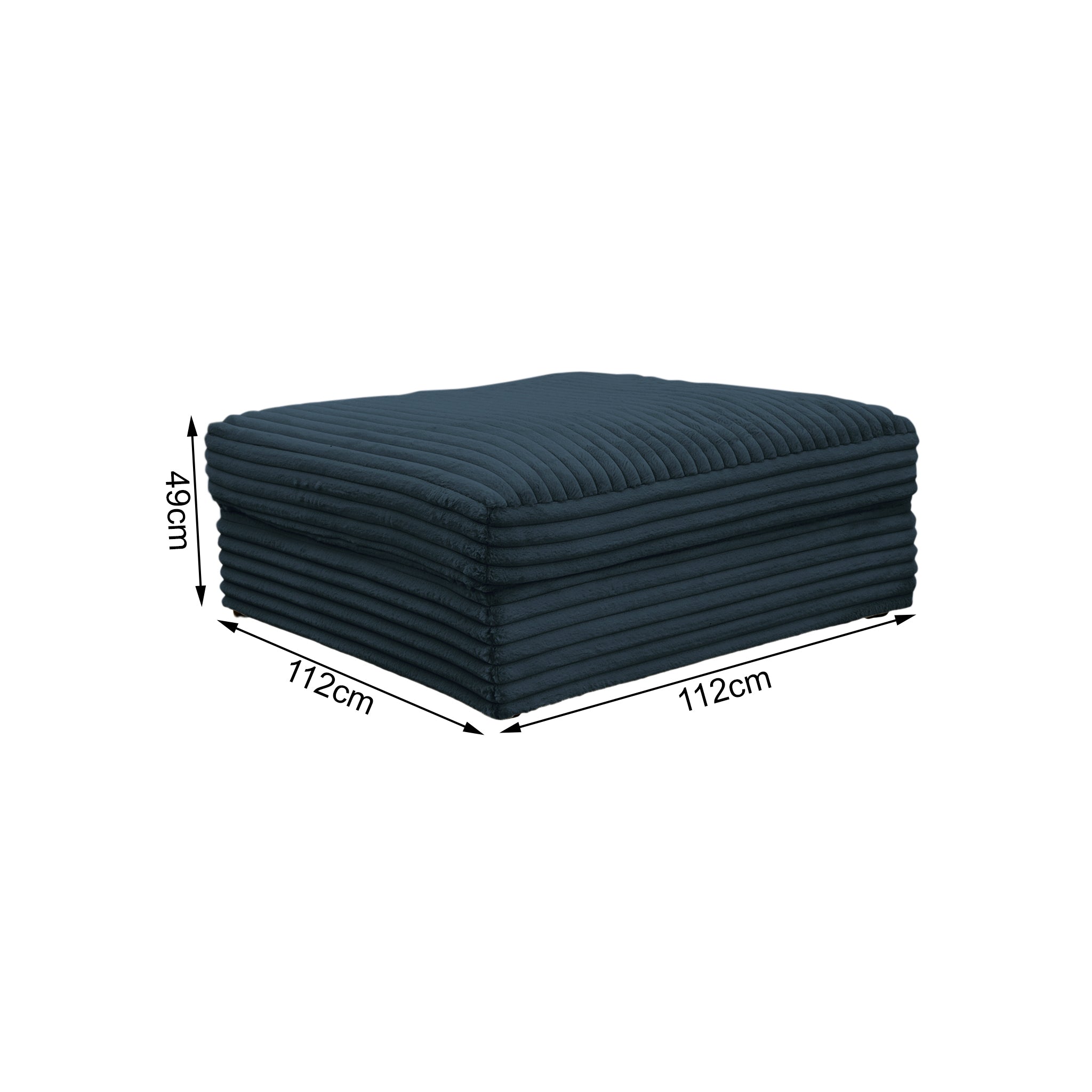Pouf Norvins en tissu velours gros côtelé bleu Paname Avenue, schéma des dimensions