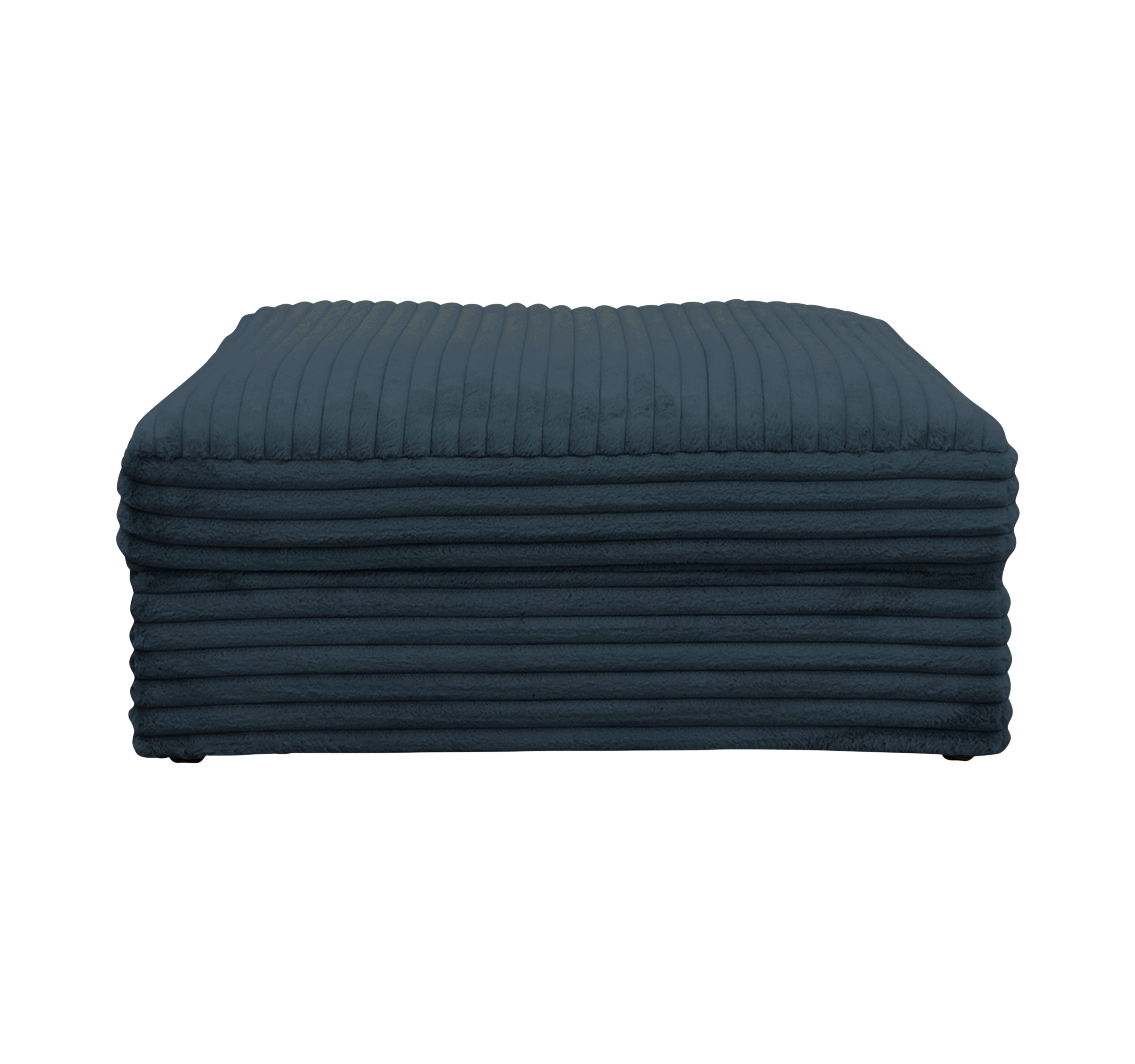 Pouf Norvins en tissu velours gros côtelé bleu Paname Avenue, vue de face sur fond blanc