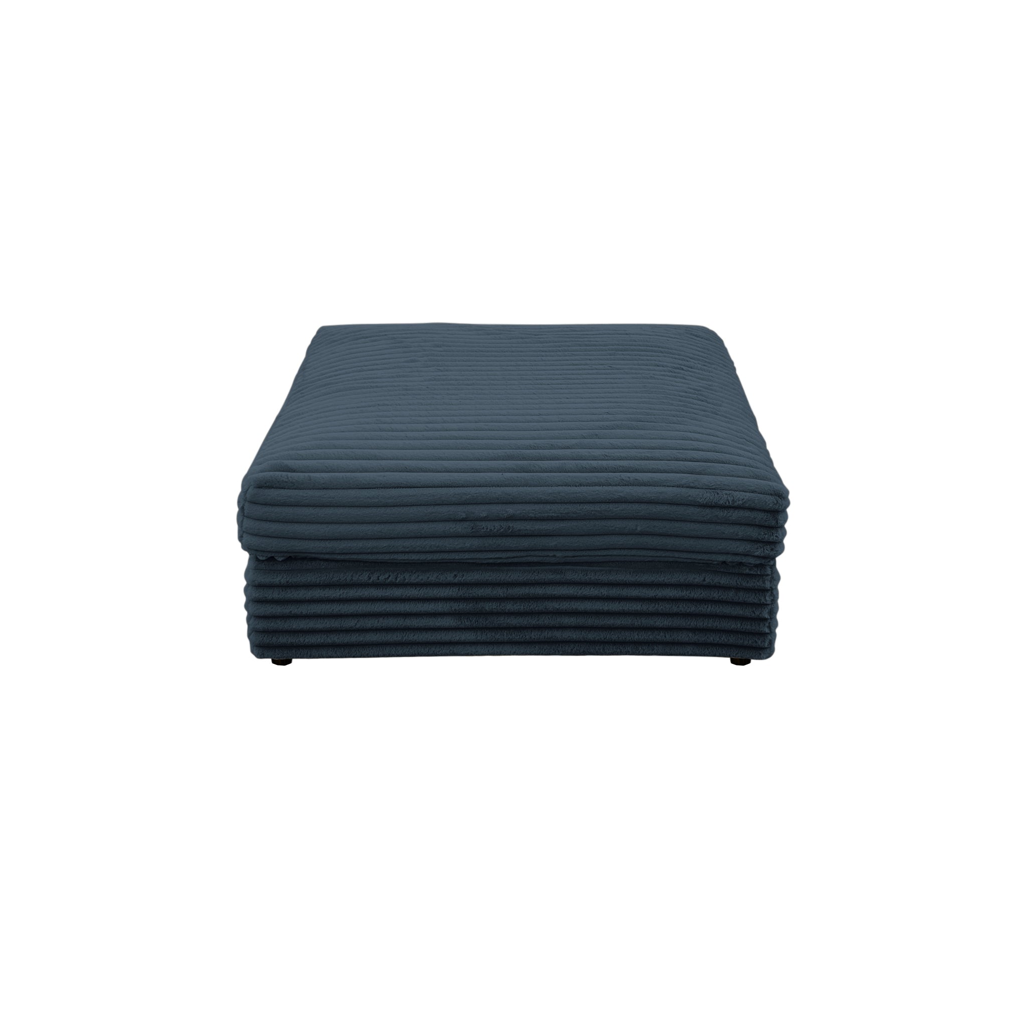 Pouf Norvins en tissu velours gros côtelé bleu Paname Avenue, vue de profil sur fond blanc
