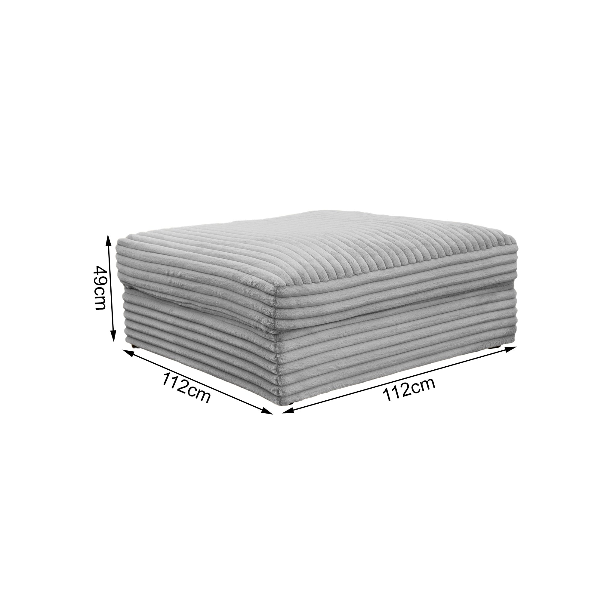 Pouf Norvins en tissu velours gros côtelé gris clair Paname Avenue, schéma des dimensions