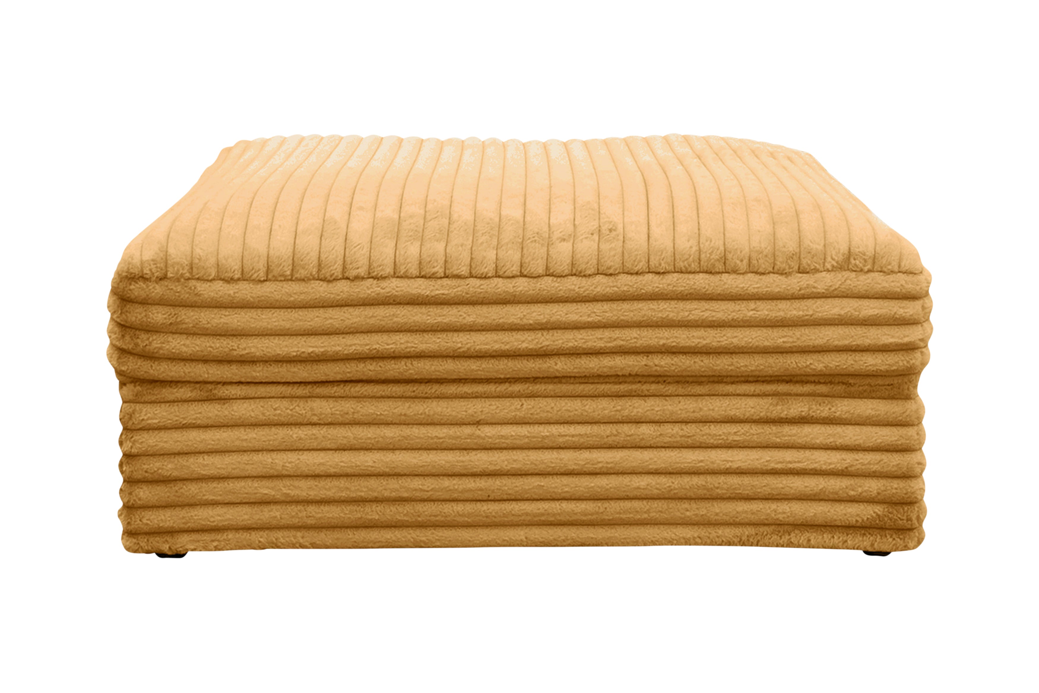 Pouf Norvins en tissu velours gros côtelé jaune Paname Avenue, vue de face sur fond blanc
