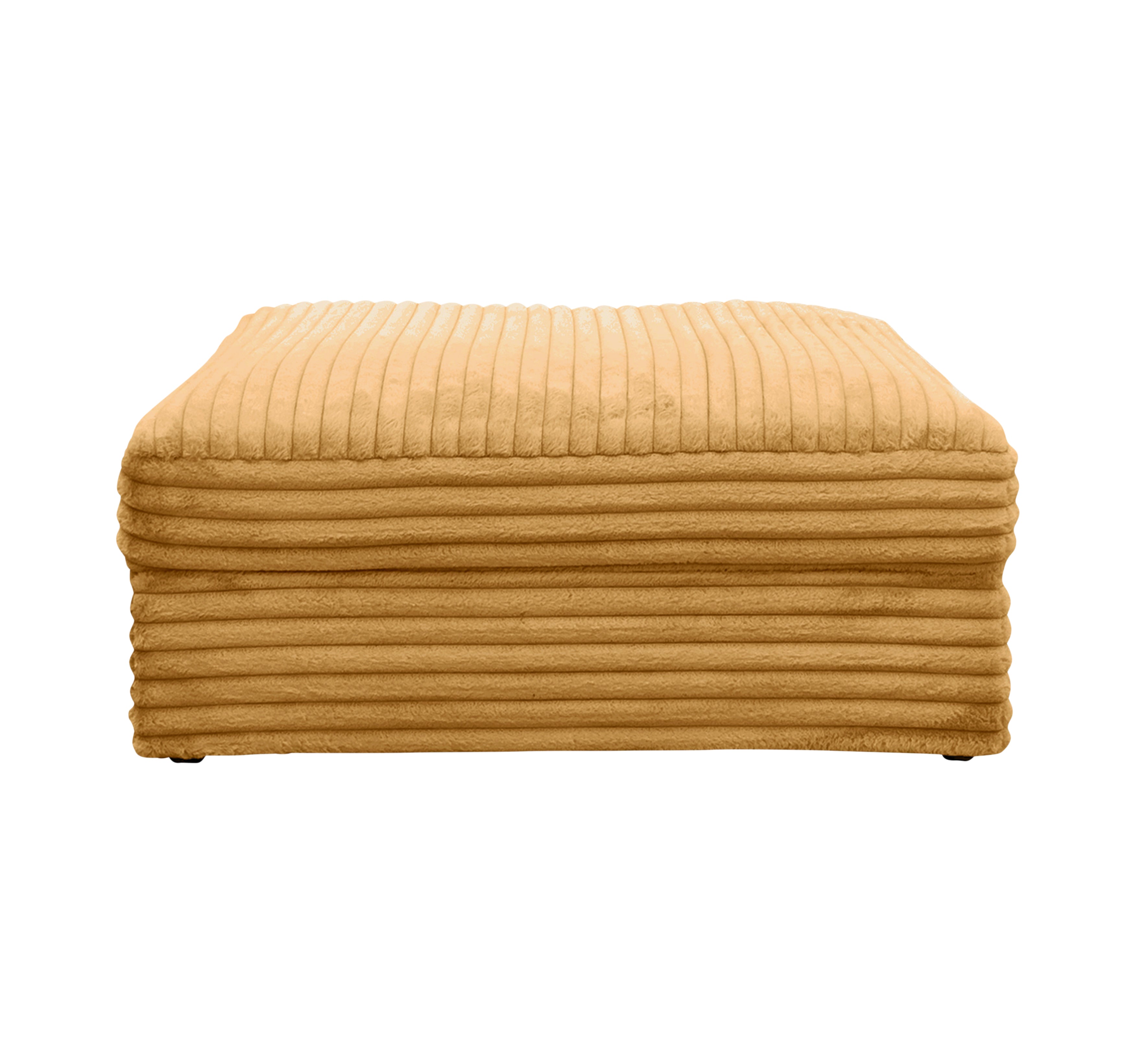 Pouf Norvins en tissu velours gros côtelé jaune Paname Avenue, vue de face sur fond blanc
