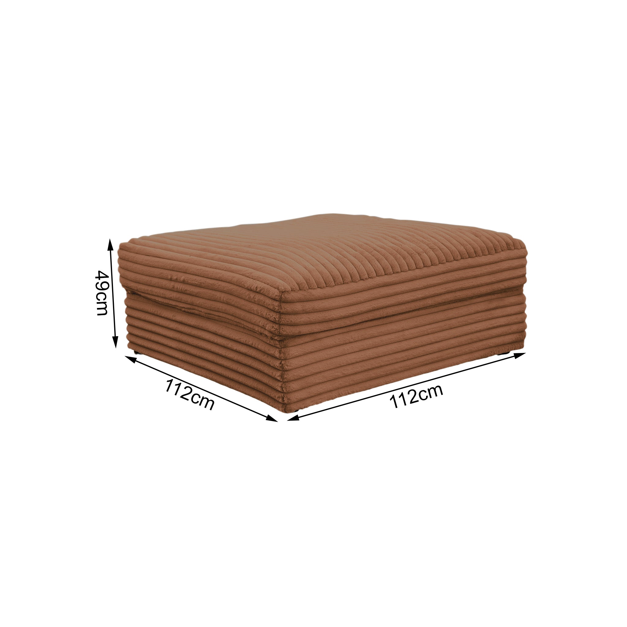 Pouf Norvins en tissu velours gros côtelé terracotta Paname Avenue, schéma des dimensions