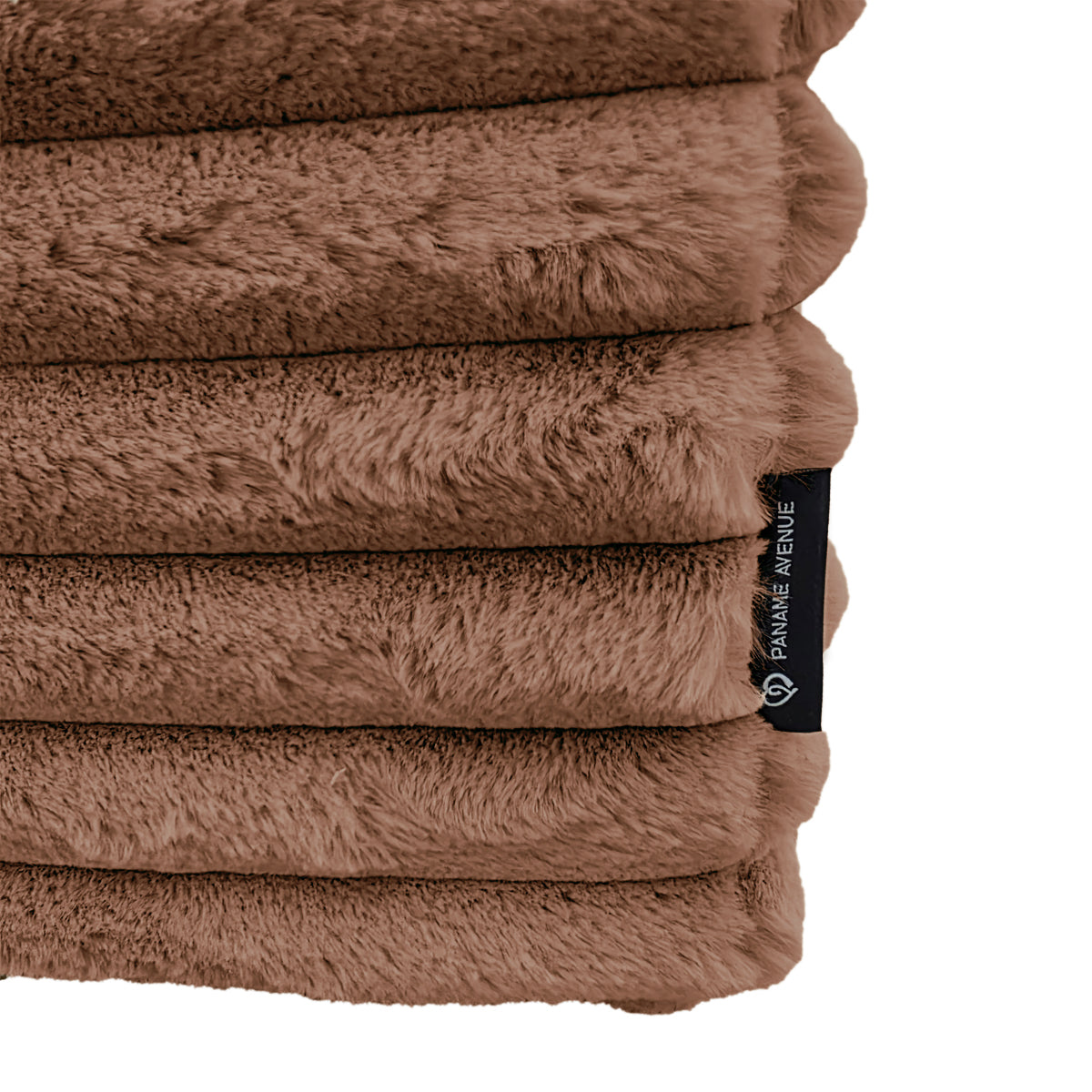 Pouf Norvins en tissu velours gros côtelé terracotta Paname Avenue, détail du label de la marque