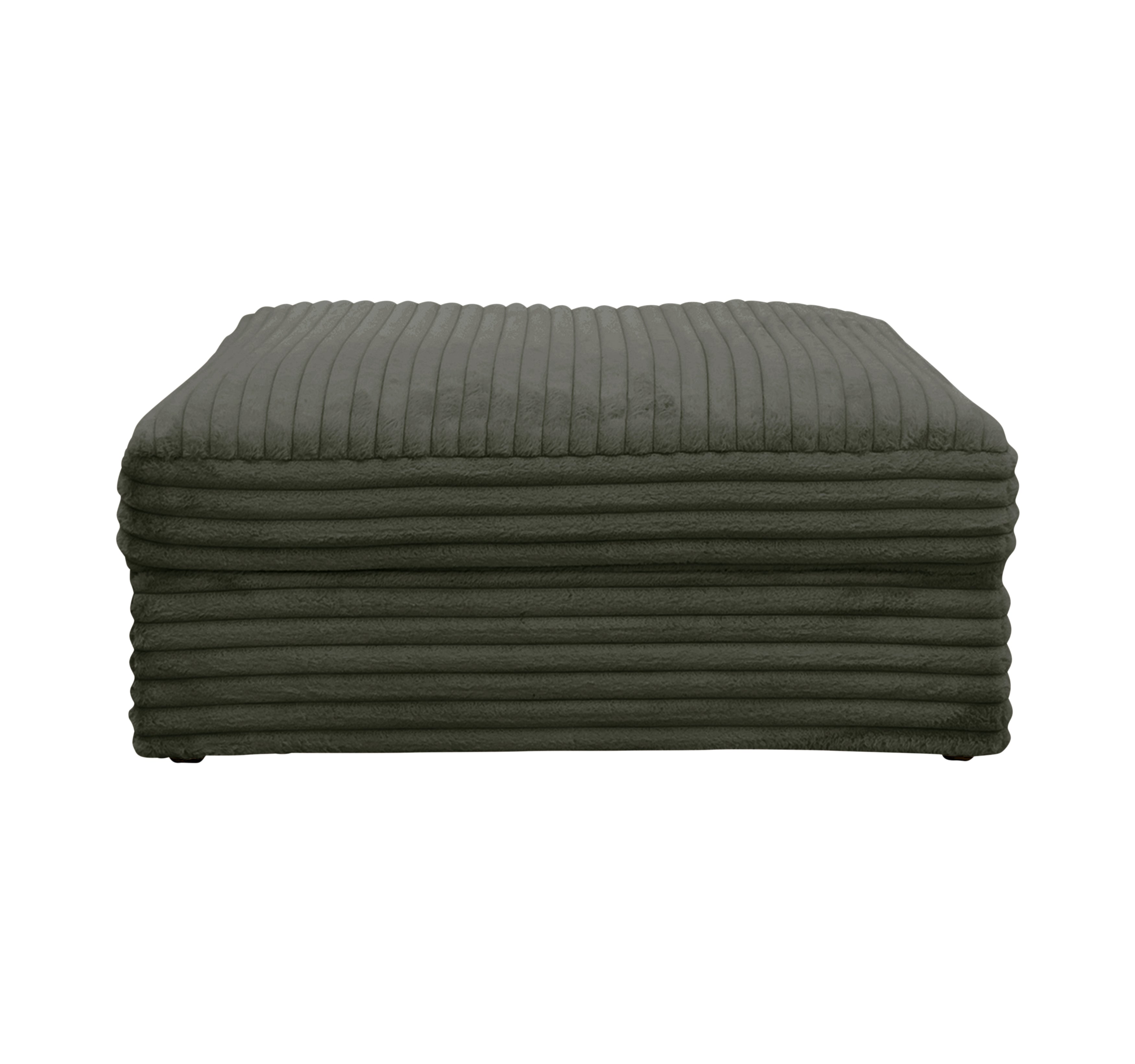 Pouf Norvins en tissu velours gros côtelé vert Paname Avenue, vue de face sur fond blanc