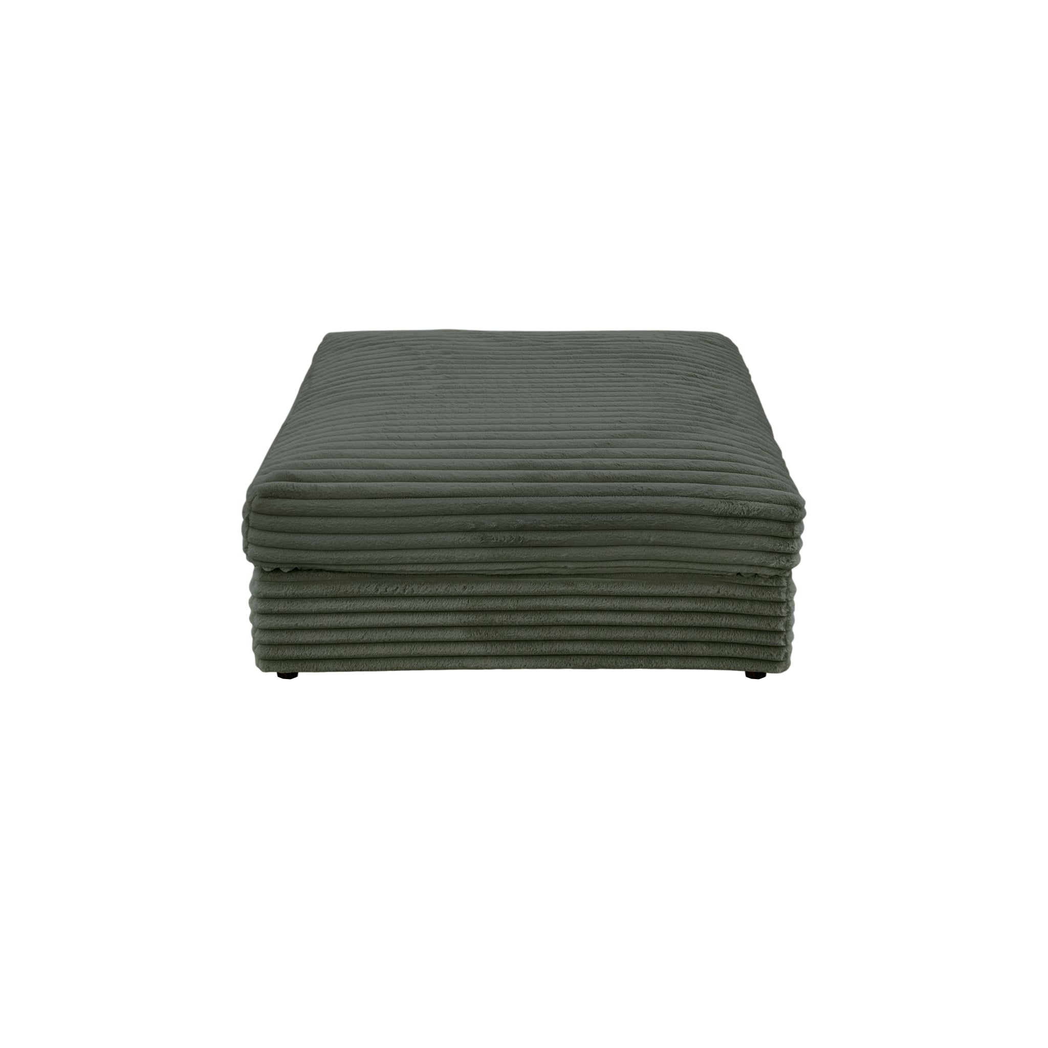 Pouf Norvins en tissu velours gros côtelé vert Paname Avenue, vue de profil sur fond blanc