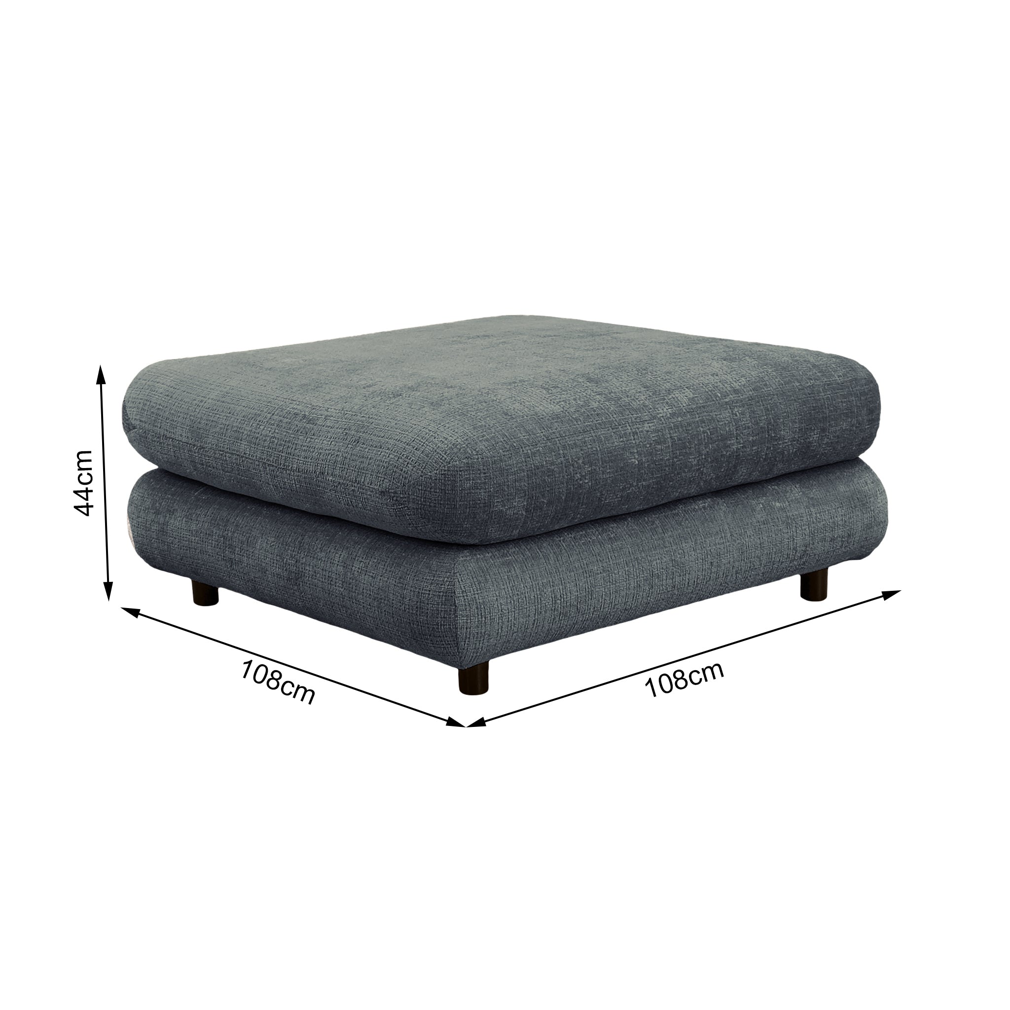 Pouf Popincourt en tissu chenille anthracite Paname Avenue, schéma des dimensions