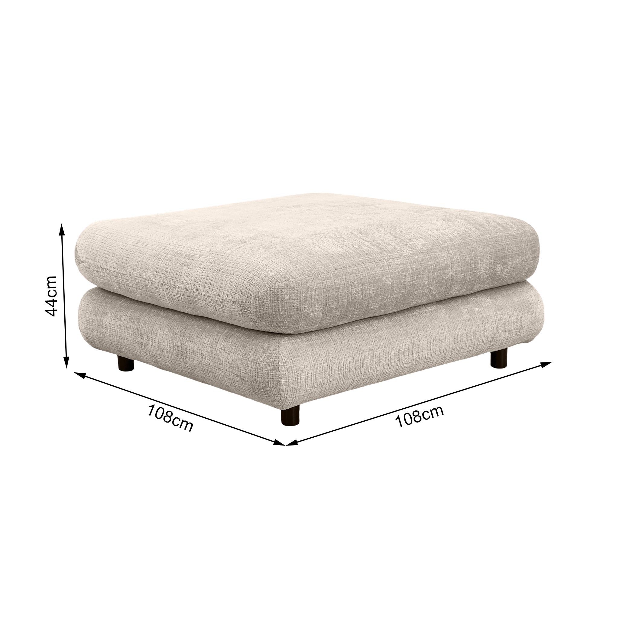 Pouf Popincourt en tissu chenille beige Paname Avenue, schéma des dimensions