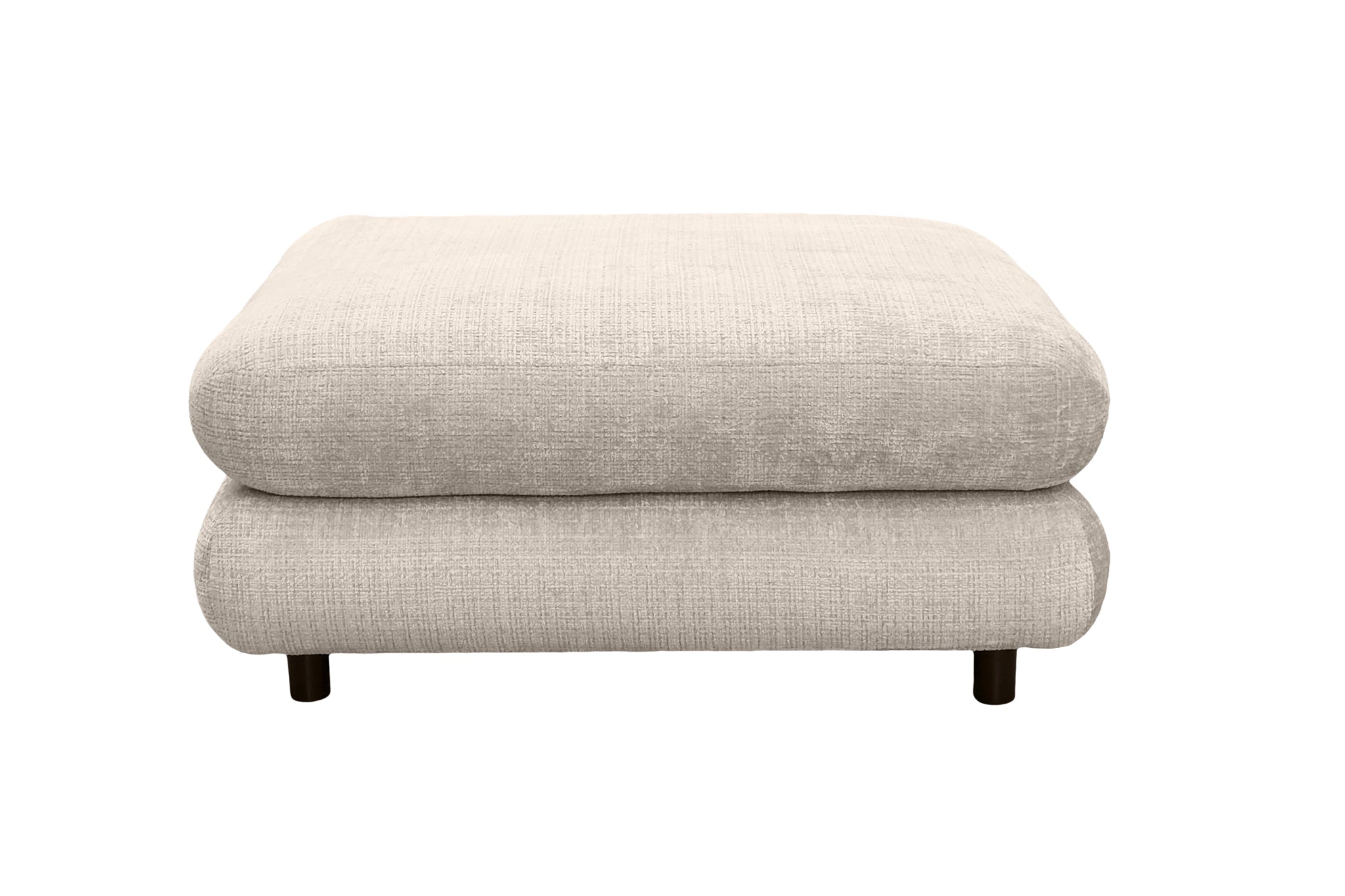 Pouf Popincourt en tissu chenille beige Paname Avenue, vue de face sur fond blanc