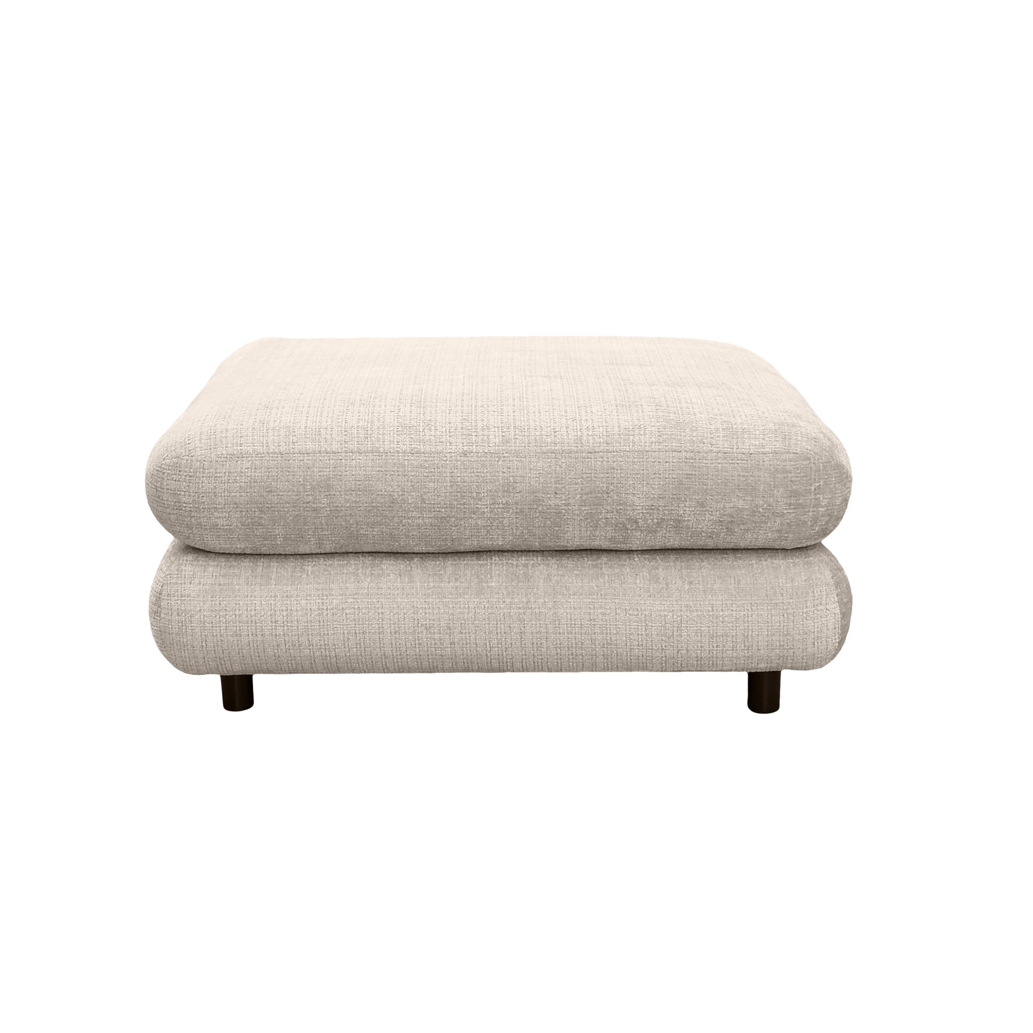 Pouf Popincourt en tissu chenille beige Paname Avenue, vue de face sur fond blanc
