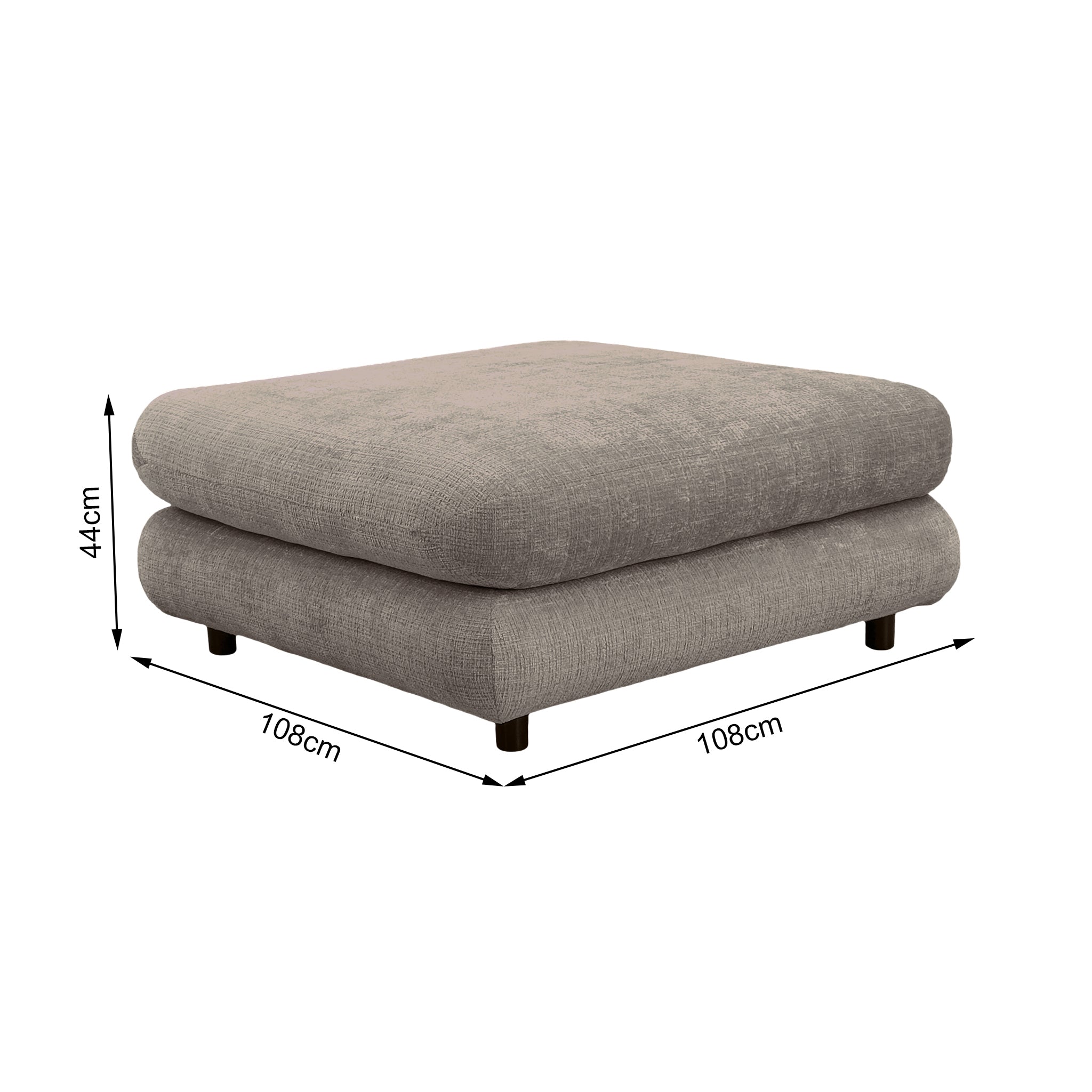 Pouf Popincourt en tissu chenille taupe Paname Avenue, schéma des dimensions