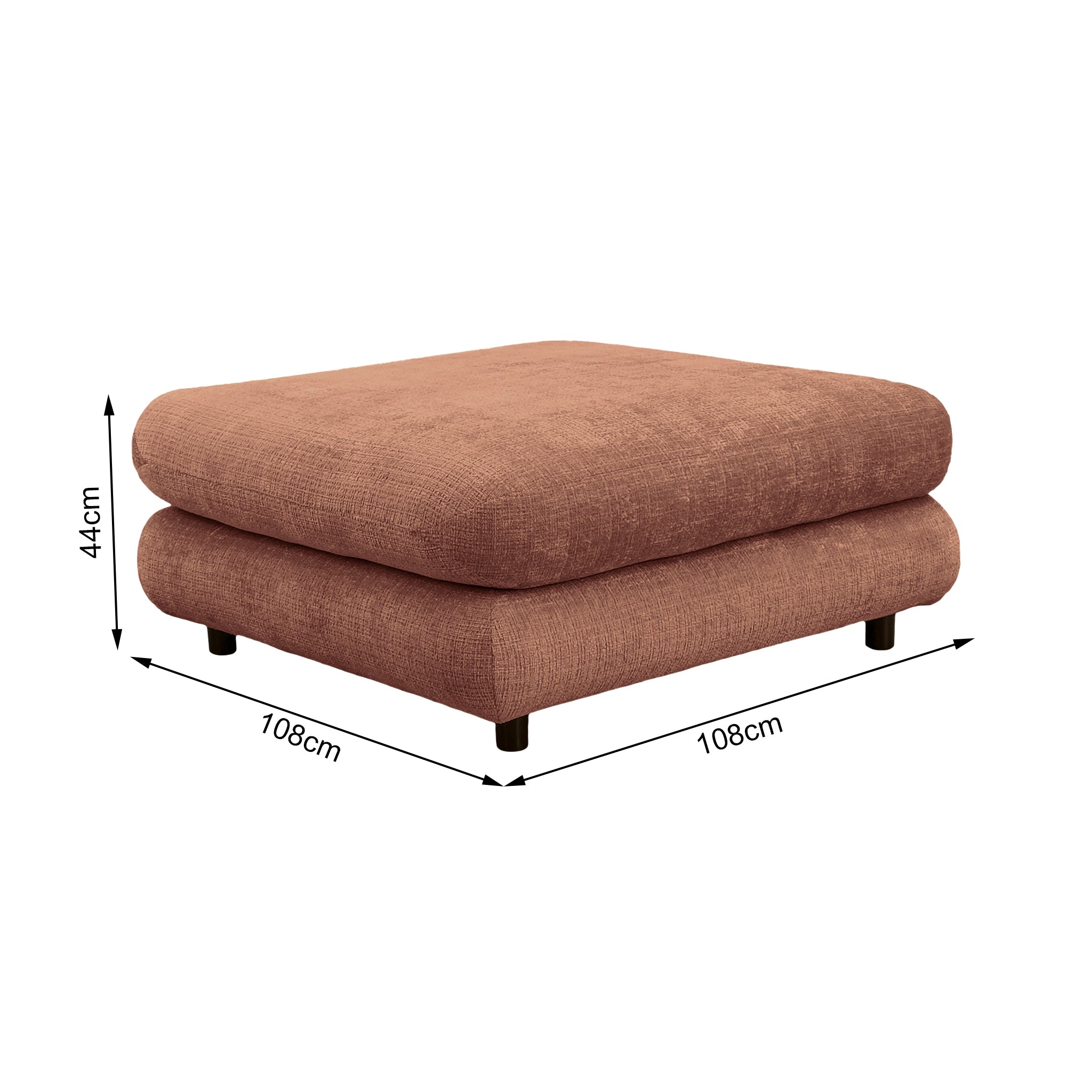 Pouf Popincourt en tissu chenille terracotta Paname Avenue, schéma des dimensions