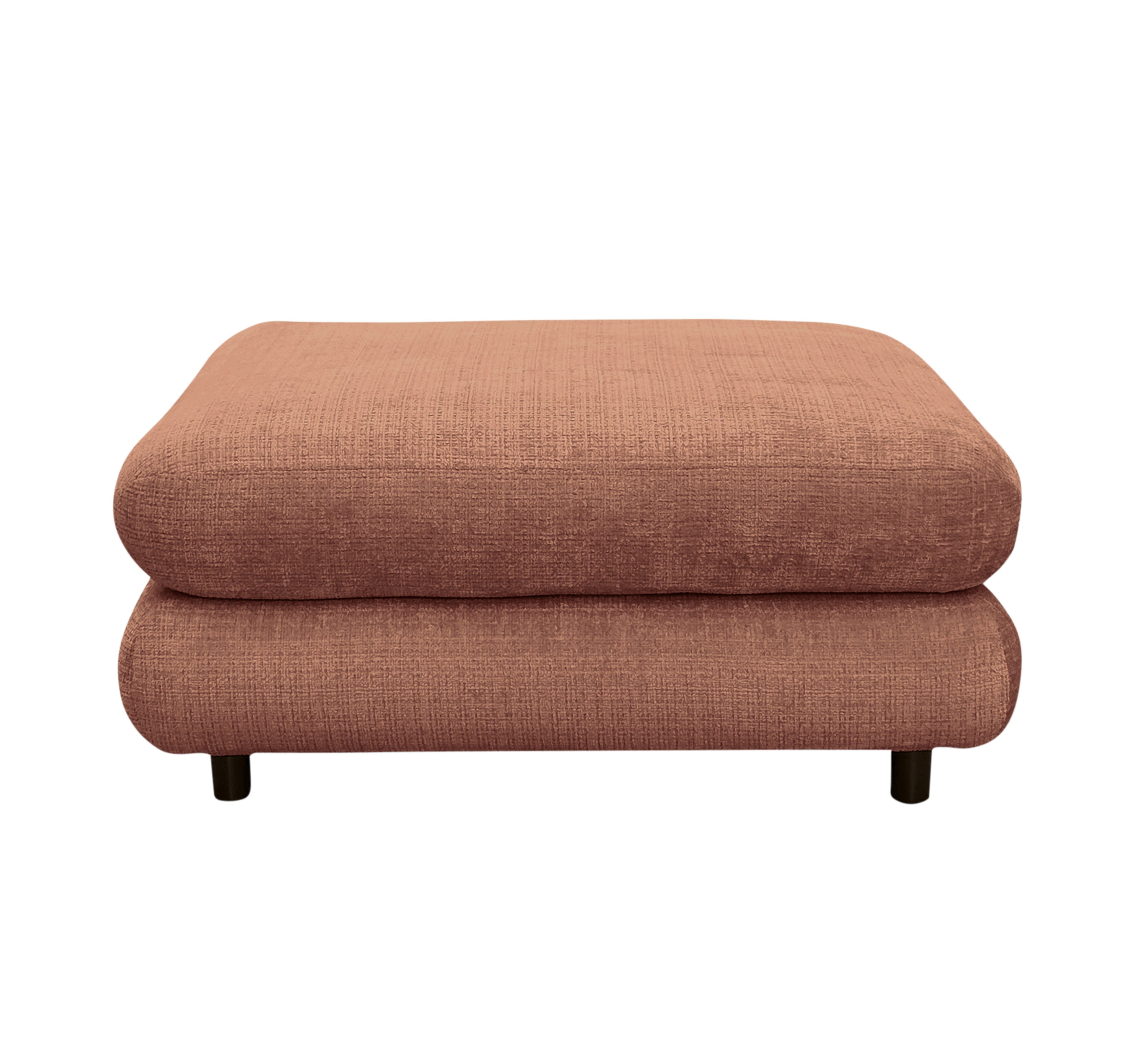 Pouf Popincourt en tissu chenille terracotta Paname Avenue, vue de face sur fond blanc