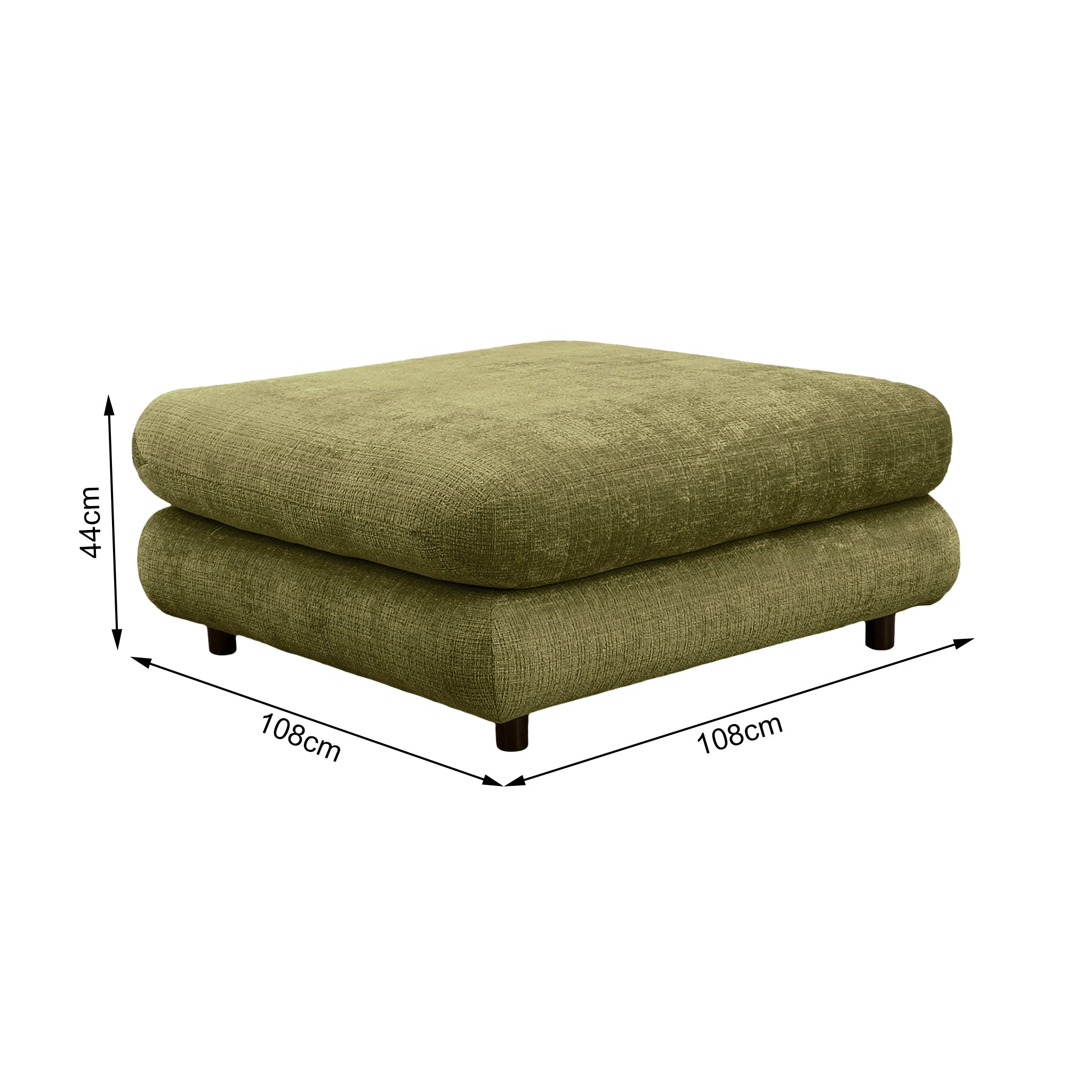 Pouf Popincourt en tissu chenille vert olive Paname Avenue, schéma des dimensions
