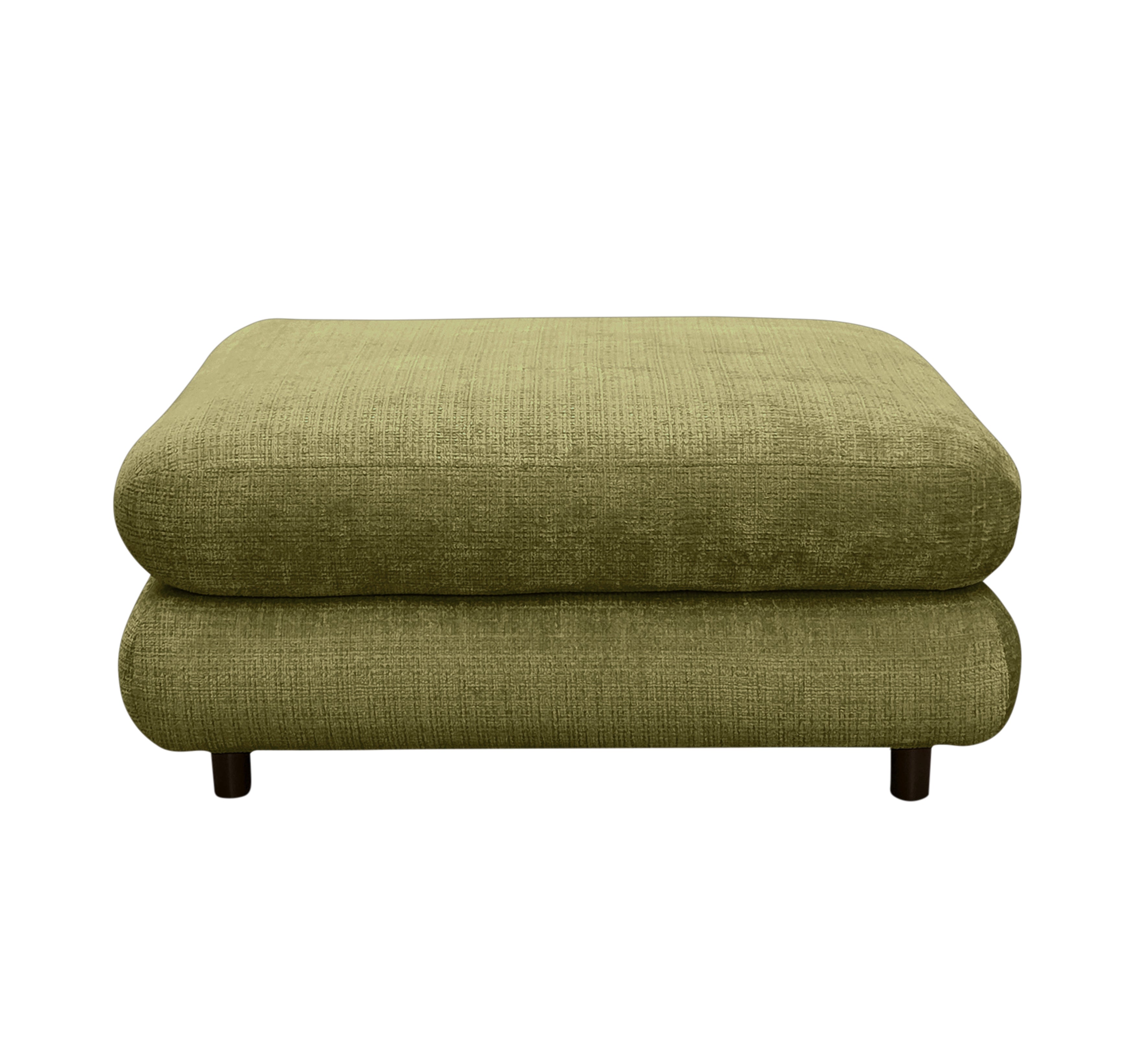 Pouf Popincourt en tissu chenille vert olive Paname Avenue, vue de face sur fond blanc
