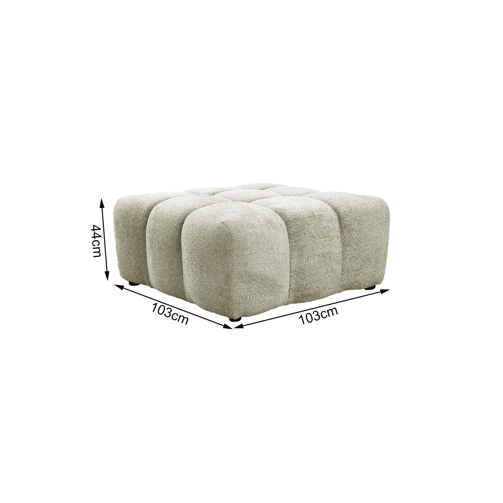 Pouf Taylor en tissu bouclette beige Paname Avenue, schéma des dimensions