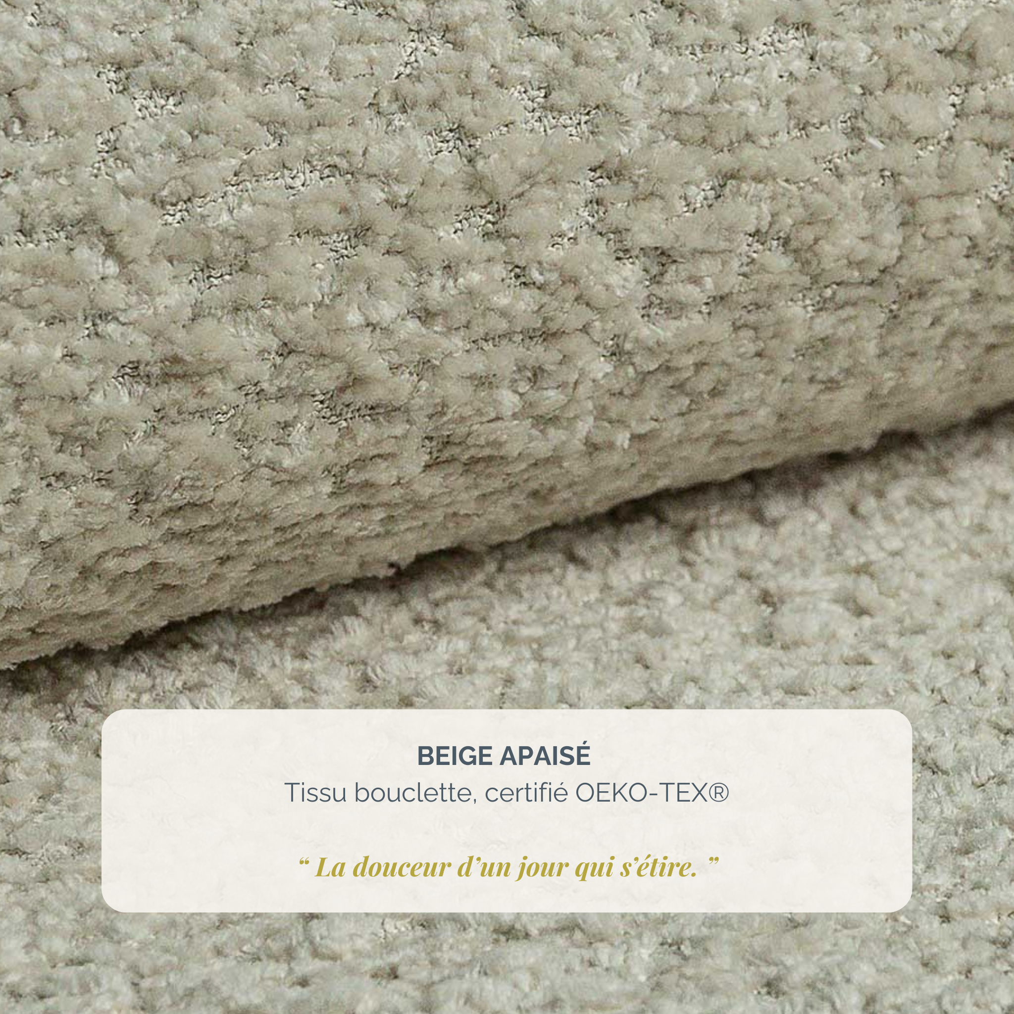 Pouf Taylor en tissu bouclette beige Paname Avenue, détail de la texture du revêtement