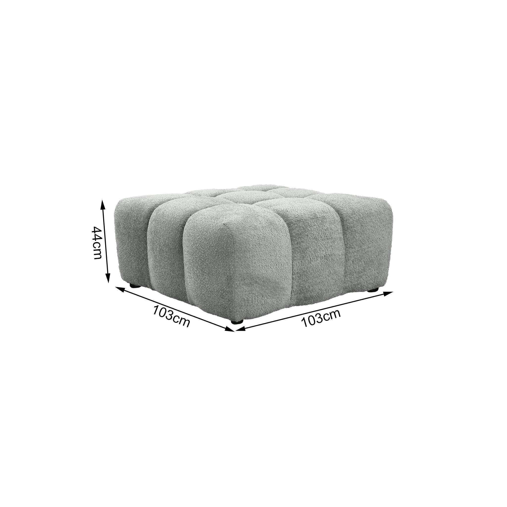Pouf Taylor en tissu bouclette gris Paname Avenue, schéma des dimensions