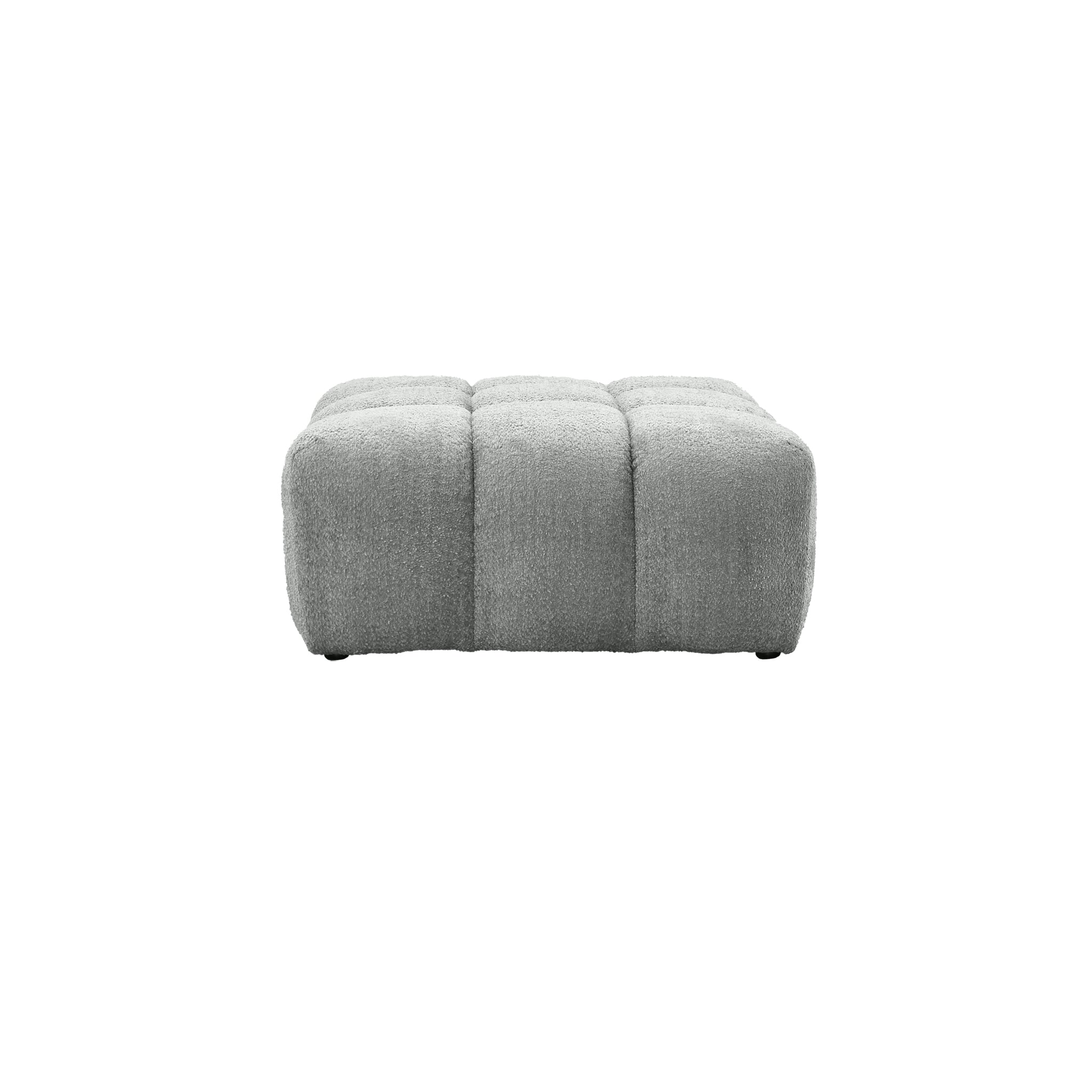 Pouf Taylor en tissu bouclette gris Paname Avenue, vue de face sur fond blanc