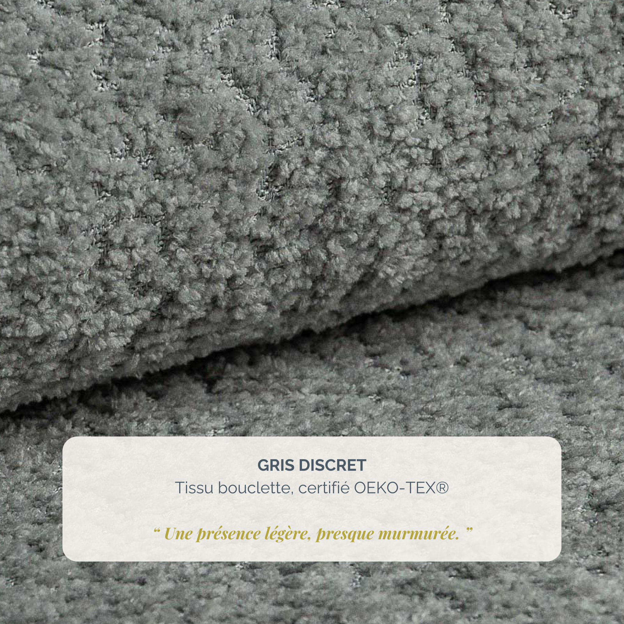 Pouf Taylor en tissu bouclette gris Paname Avenue, détail de la texture du revêtement