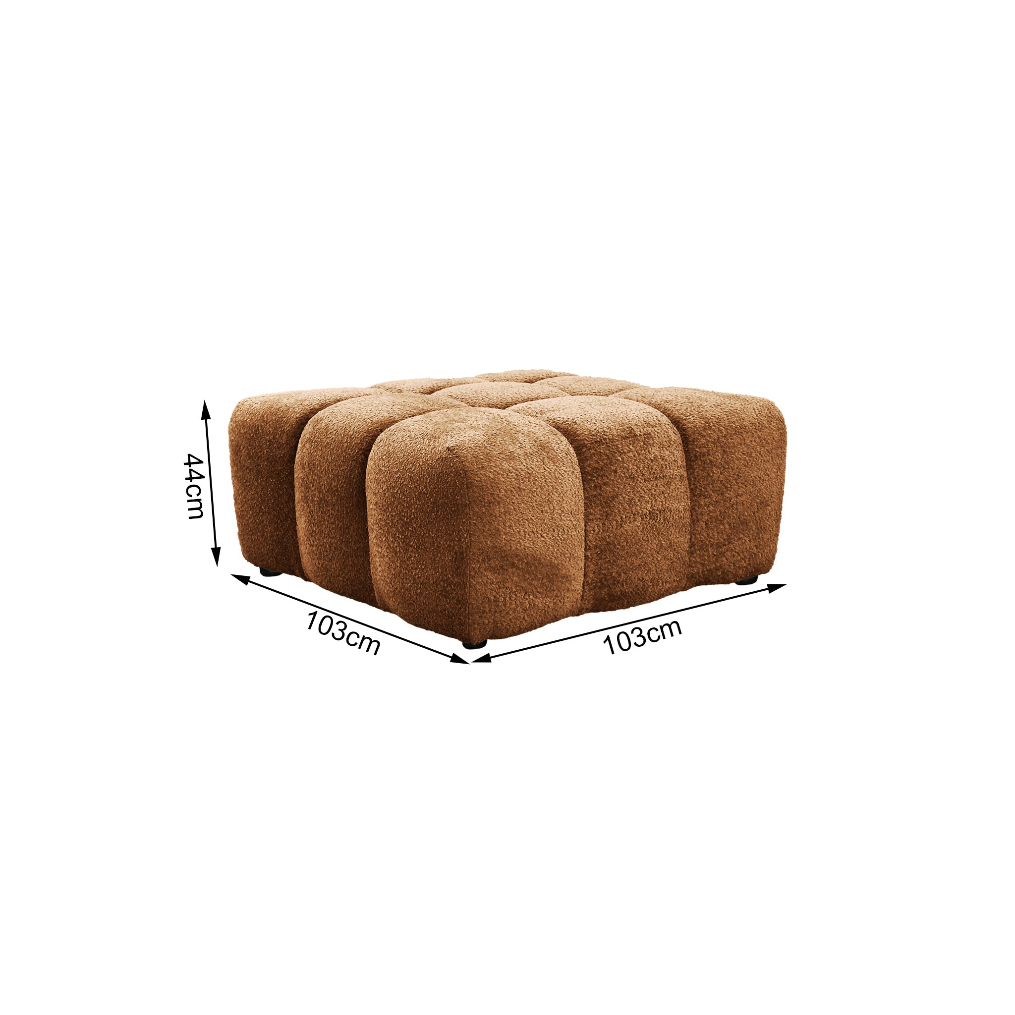 Pouf Taylor en tissu bouclette terracotta Paname Avenue, schéma des dimensions
