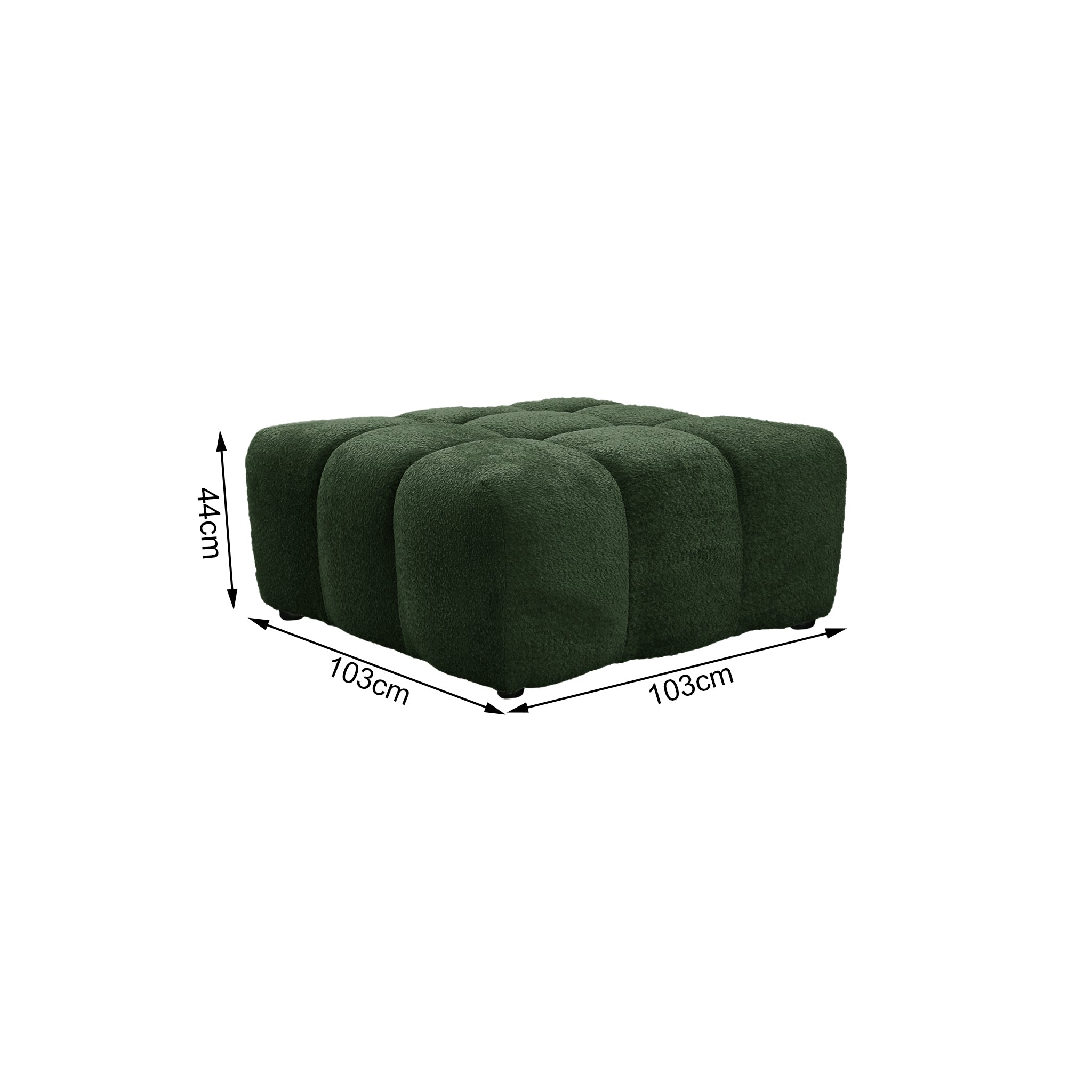 Pouf Taylor en tissu bouclette vert Paname Avenue, schéma des dimensions