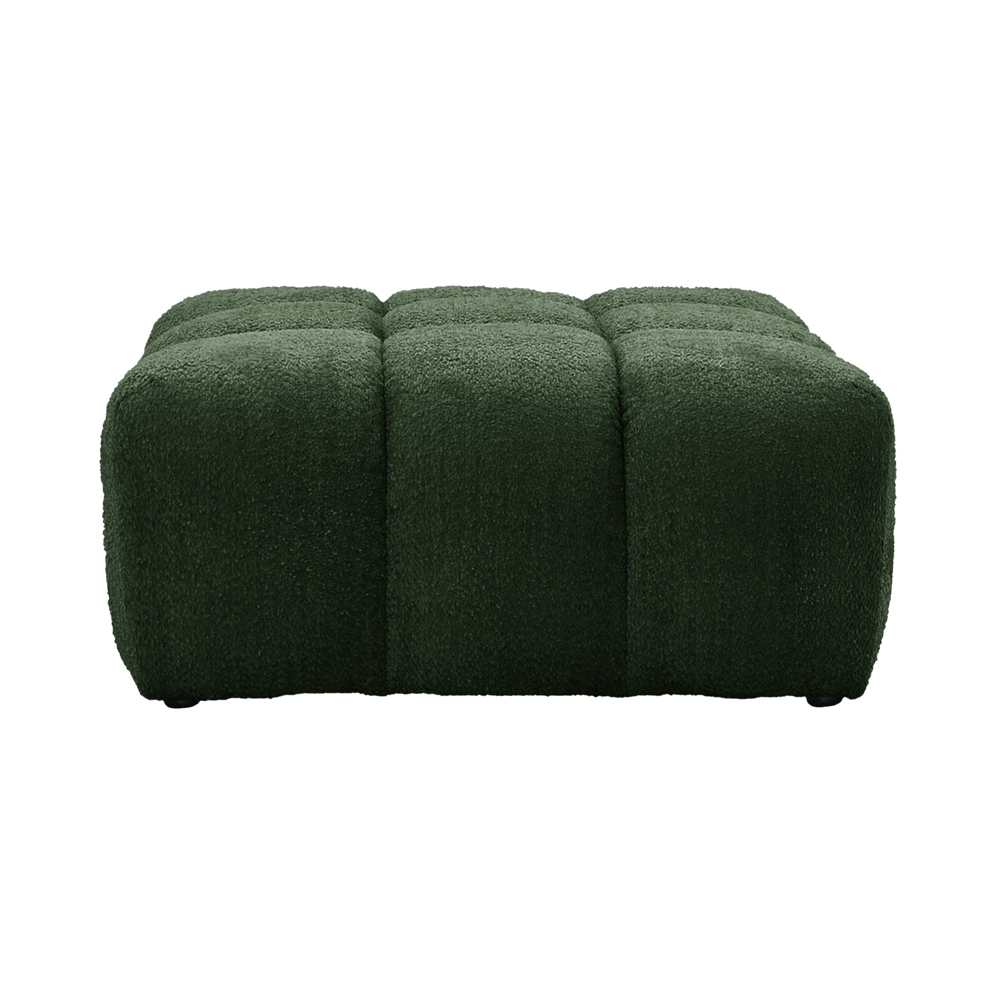 Pouf Taylor en tissu bouclette vert Paname Avenue, vue de face sur fond blanc