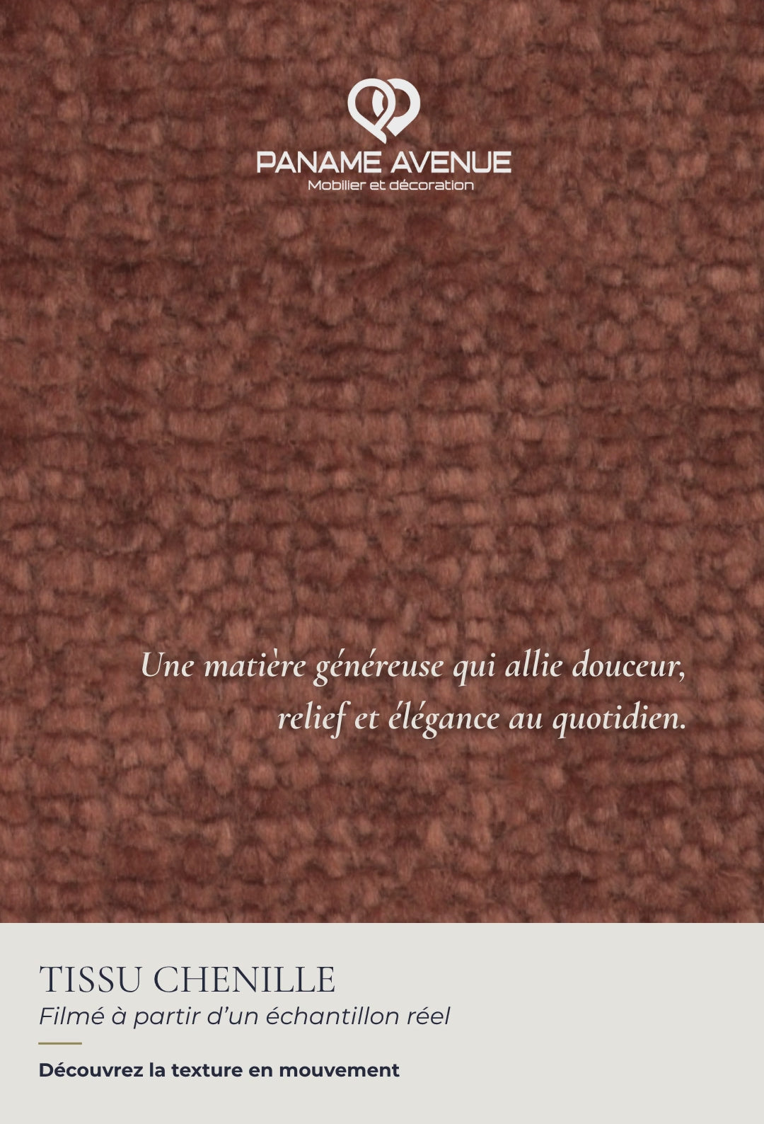 Nuancier du tissu chenille terracotta Perfect Harmony – échantillons et couleurs du revêtement – Paname Avenue