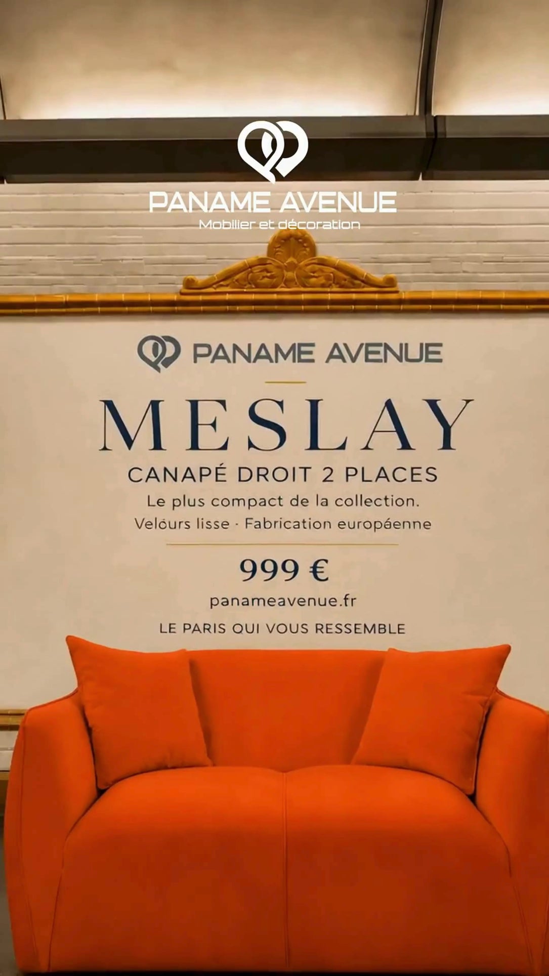 Vidéo de présentation du canapé droit Meslay 2 places de Paname Avenue dans un décor de métro parisien, décliné en plusieurs coloris.