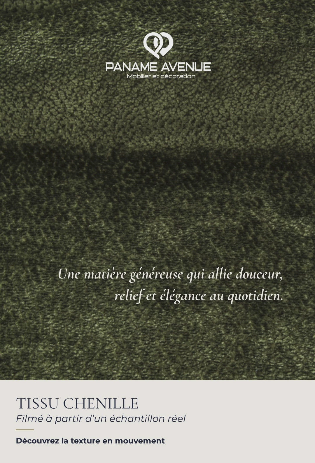 Nuancier du tissu chenille vert Aphrodite – échantillons et couleurs du revêtement – Paname Avenue